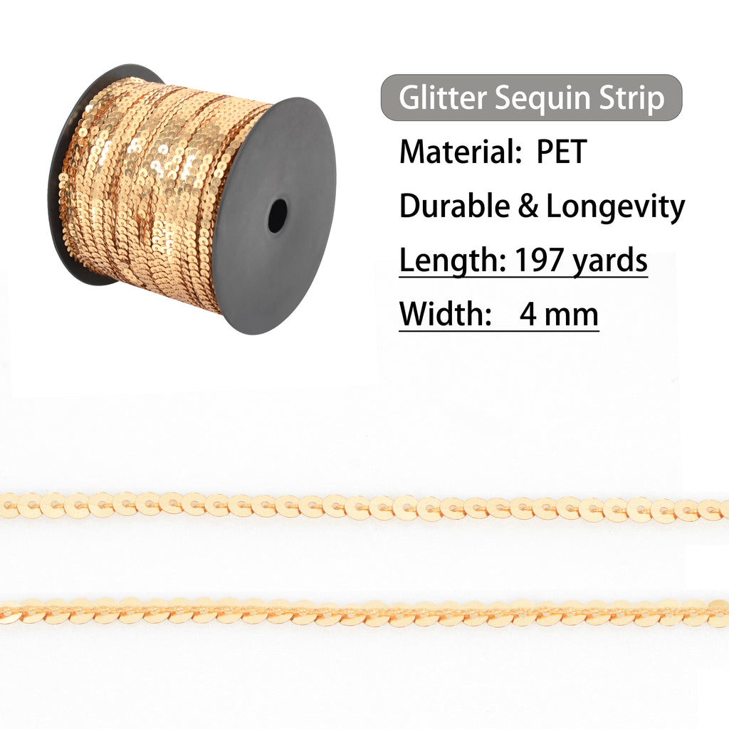 Alilang Flat Sequin Strip, 4mm String Metallic Sequin Strand, Paillette Metallic Sequin Trim Sewing String for DIY Crafts Embellishment, 197 Yards