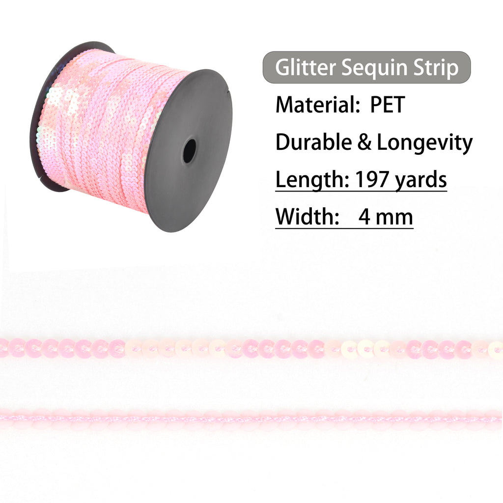 Alilang Flat Sequin Strip, 4mm String Metallic Sequin Strand, Paillette Metallic Sequin Trim Sewing String for DIY Crafts Embellishment, 197 Yards