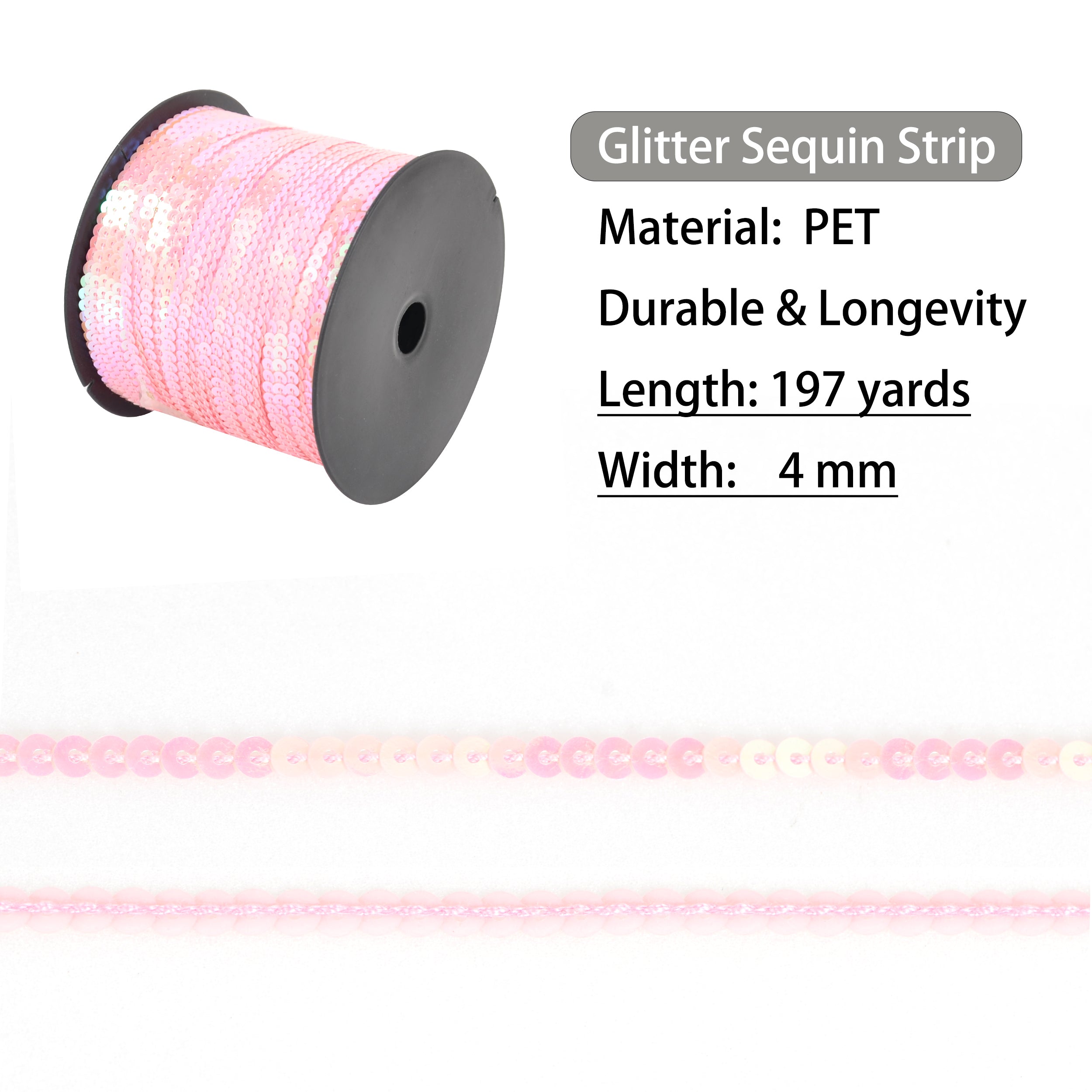 Alilang Flat Sequin Strip, 4mm String Metallic Sequin Strand, Paillette Metallic Sequin Trim Sewing String for DIY Crafts Embellishment, 197 Yards