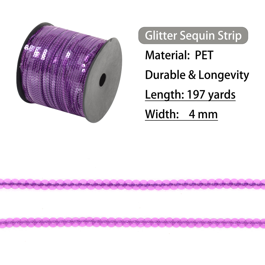Alilang Flat Sequin Strip, 4mm String Metallic Sequin Strand, Paillette Metallic Sequin Trim Sewing String for DIY Crafts Embellishment, 197 Yards