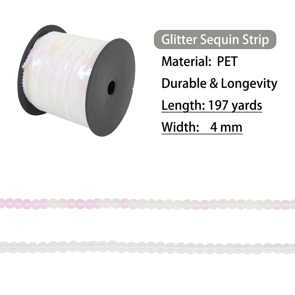 Alilang Flat Sequin Strip, 4mm String Metallic Sequin Strand, Paillette Metallic Sequin Trim Sewing String for DIY Crafts Embellishment, 197 Yards