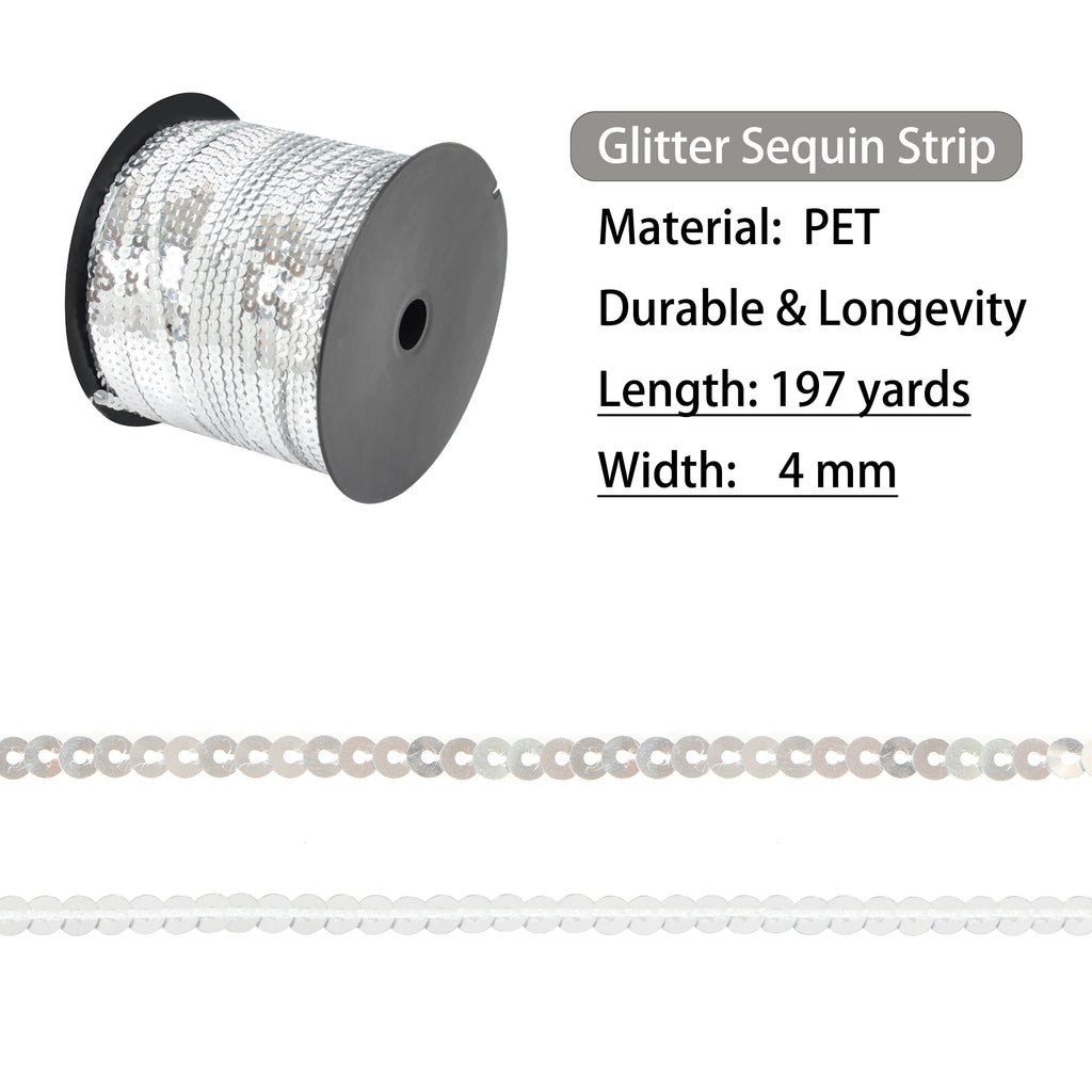 Alilang Flat Sequin Strip, 4mm String Metallic Sequin Strand, Paillette Metallic Sequin Trim Sewing String for DIY Crafts Embellishment, 197 Yards