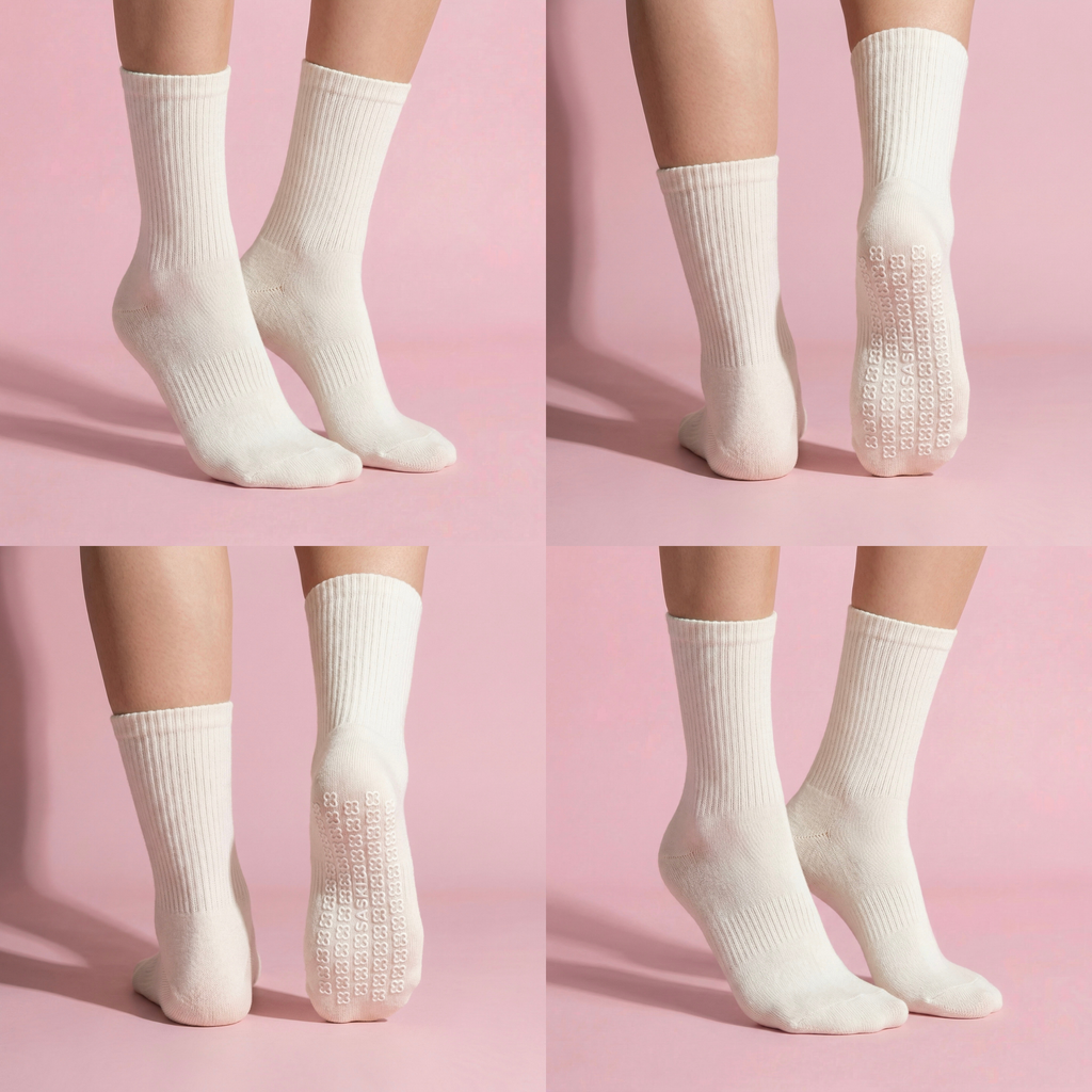 Anna-Kaci Women's 2-Pair Set Crew Athletic Socks with Striped Cuffs and Full Sole Grip for Yoga Fitness