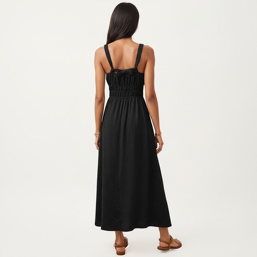 Anna-Kaci Women's Sleeveless Maxi Dress with Elastic Smocked Waist Gathered Bust Flowy A-Line Silhouette