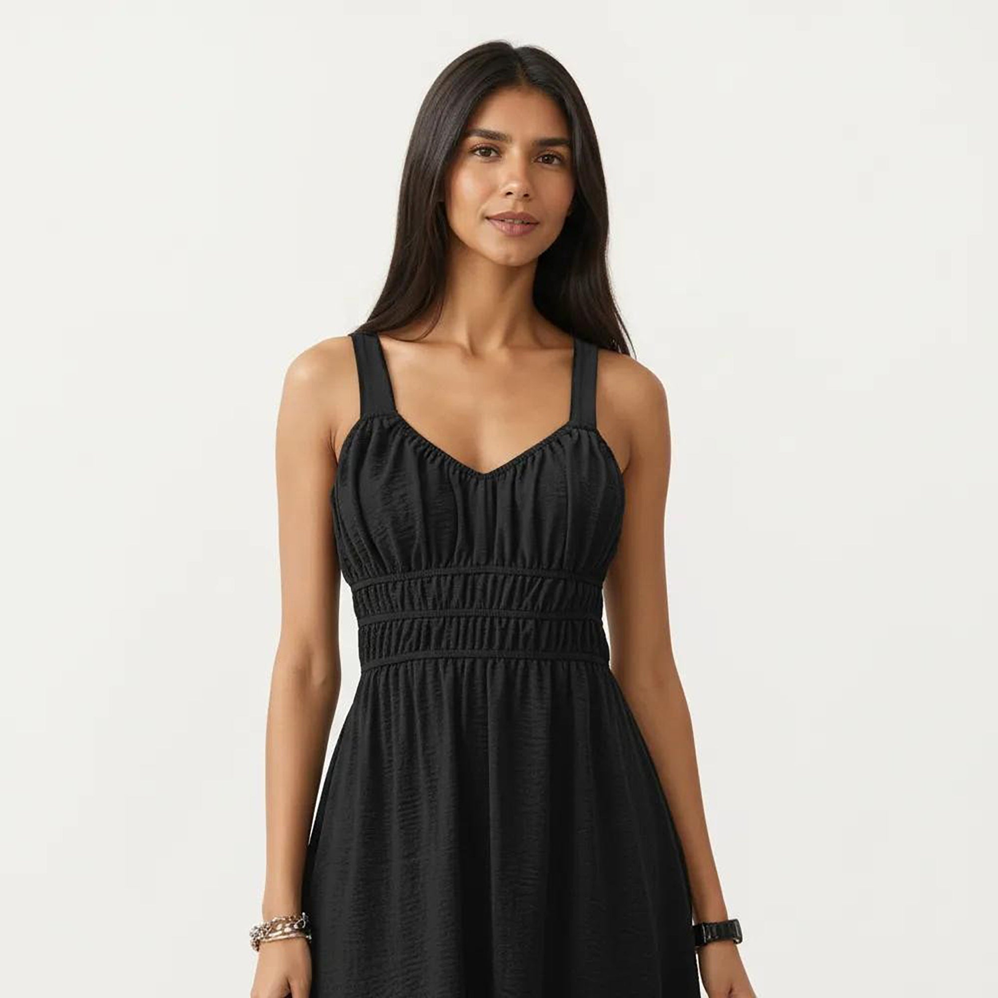 Anna-Kaci Women's Sleeveless Maxi Dress with Elastic Smocked Waist Gathered Bust Flowy A-Line Silhouette