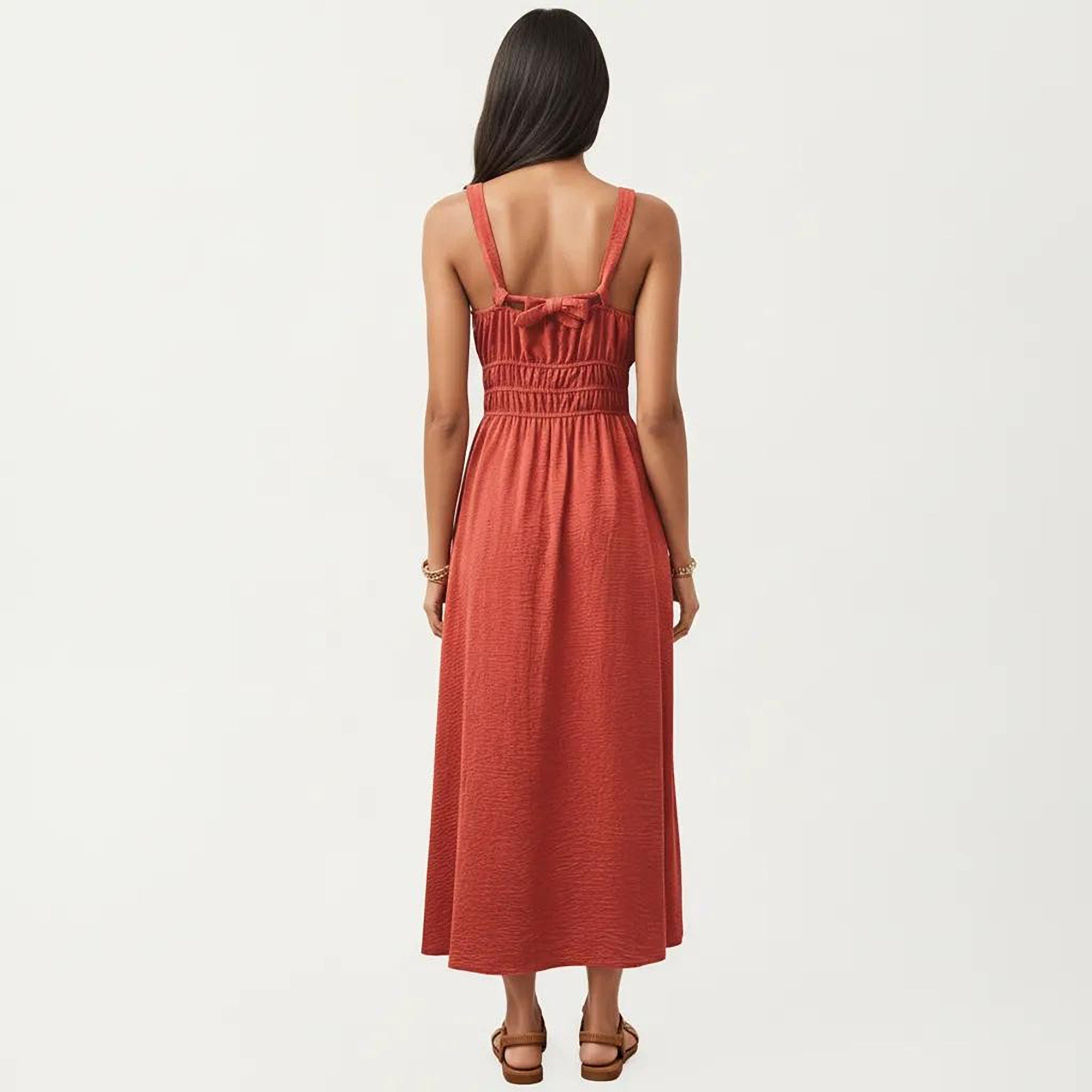 Anna-Kaci Women's Sleeveless Maxi Dress with Elastic Smocked Waist Gathered Bust Flowy A-Line Silhouette