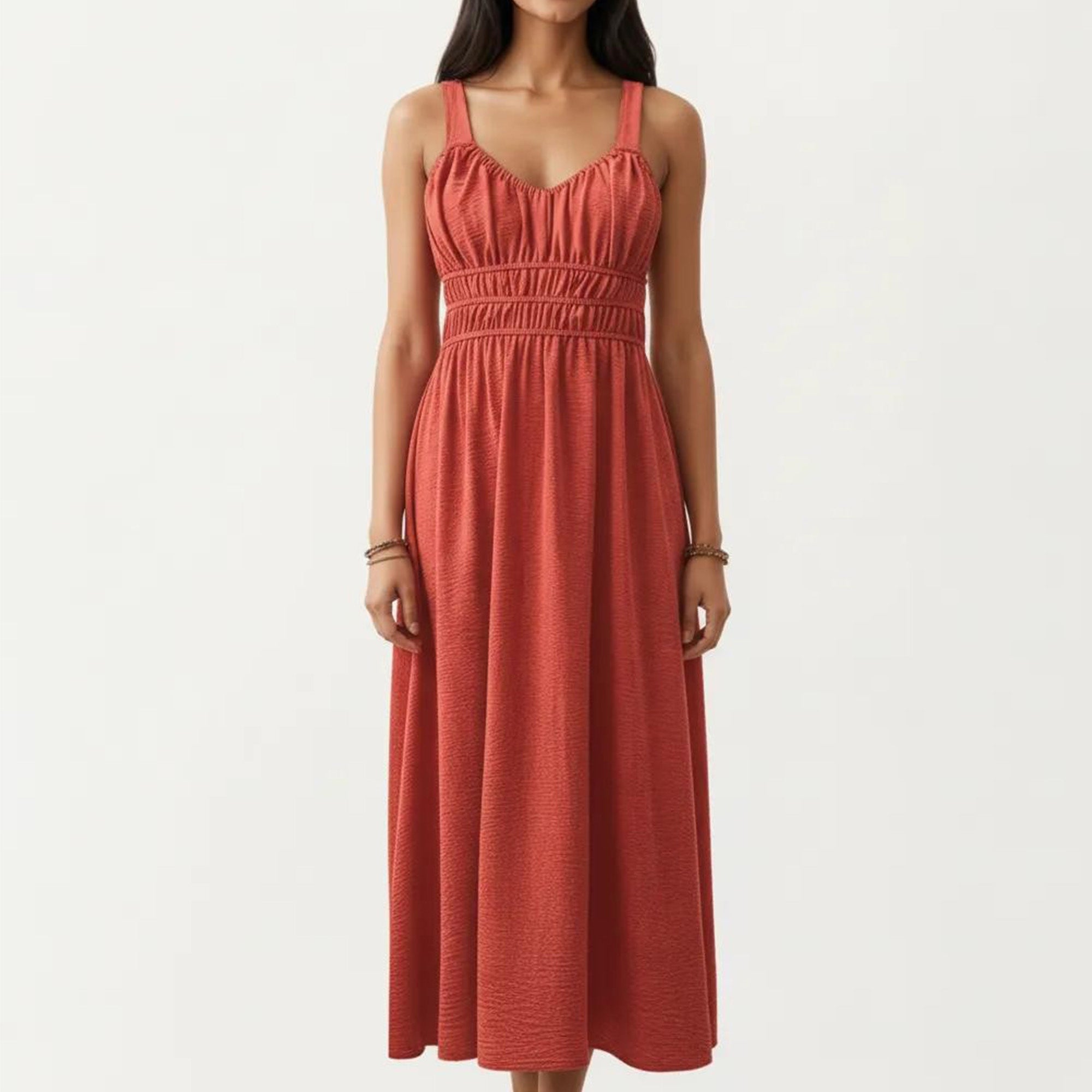 Anna-Kaci Women's Sleeveless Maxi Dress with Elastic Smocked Waist Gathered Bust Flowy A-Line Silhouette