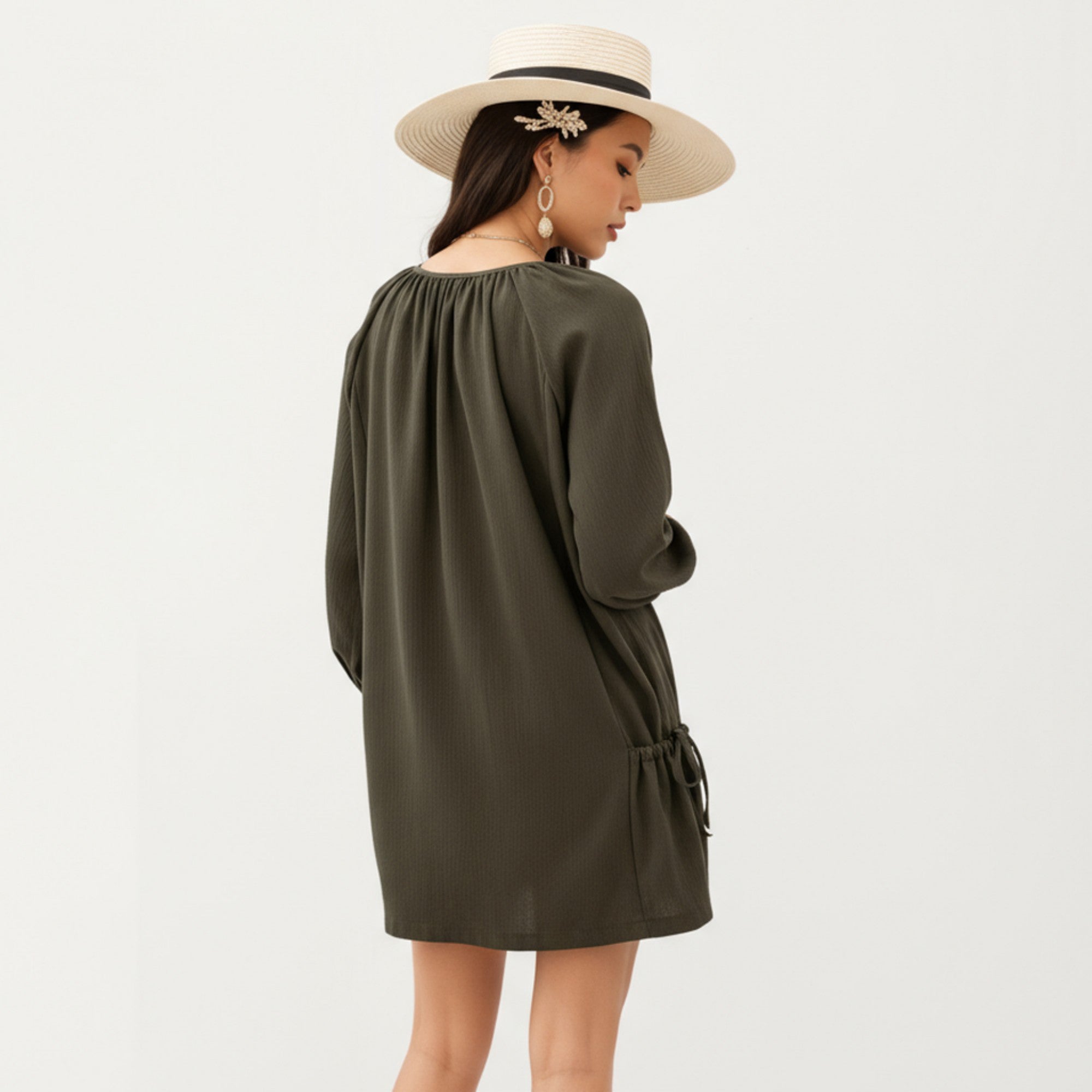 Anna-Kaci Women's Long Sleeve Button Front Tunic Dress with Adjustable Side Ties and Relaxed Fit