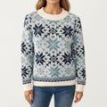 Anna-Kaci Women's Snowflake Pattern Knit Sweater with Ribbed Crew Neck and Long Sleeves