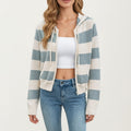 Anna-Kaci Women's Striped Knit Zip-Up Hoodie with Drawstring and Front Pockets