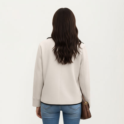 Anna-Kaci Women's Double-Breasted Peacoat Jacket with Contrast Piping and Wide Lapel Collar