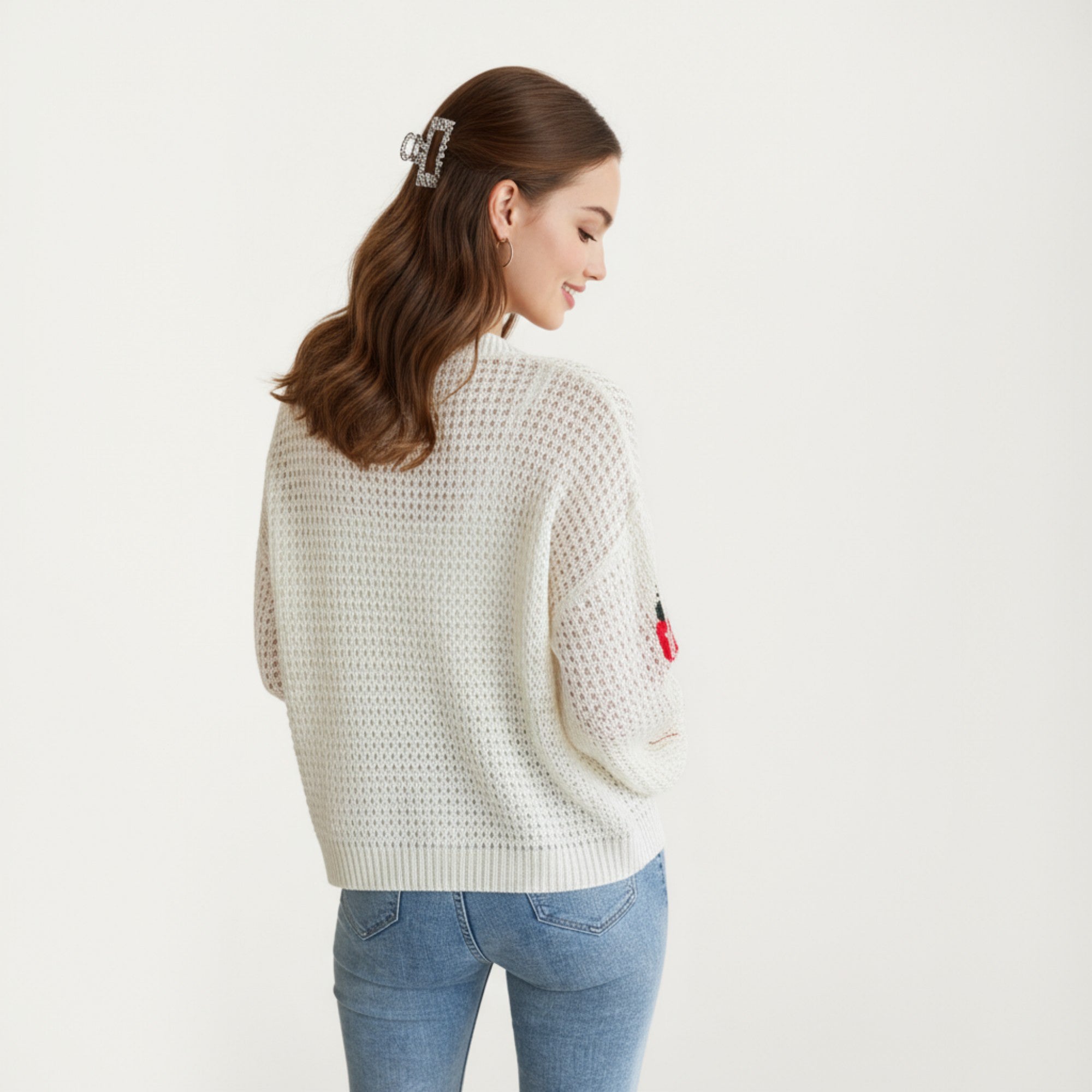 Anna-Kaci Women's Strawberry Pattern Knit Cardigan with V-Neckline and Button Front Closure