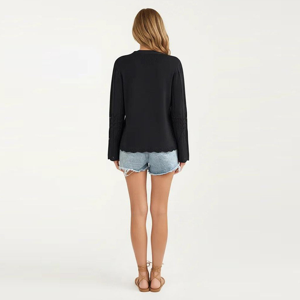 Anna-Kaci Women's Long Sleeve Knit Cardigan Top with Tie Front V Neck Pointelle Pattern Lightweight Fabric