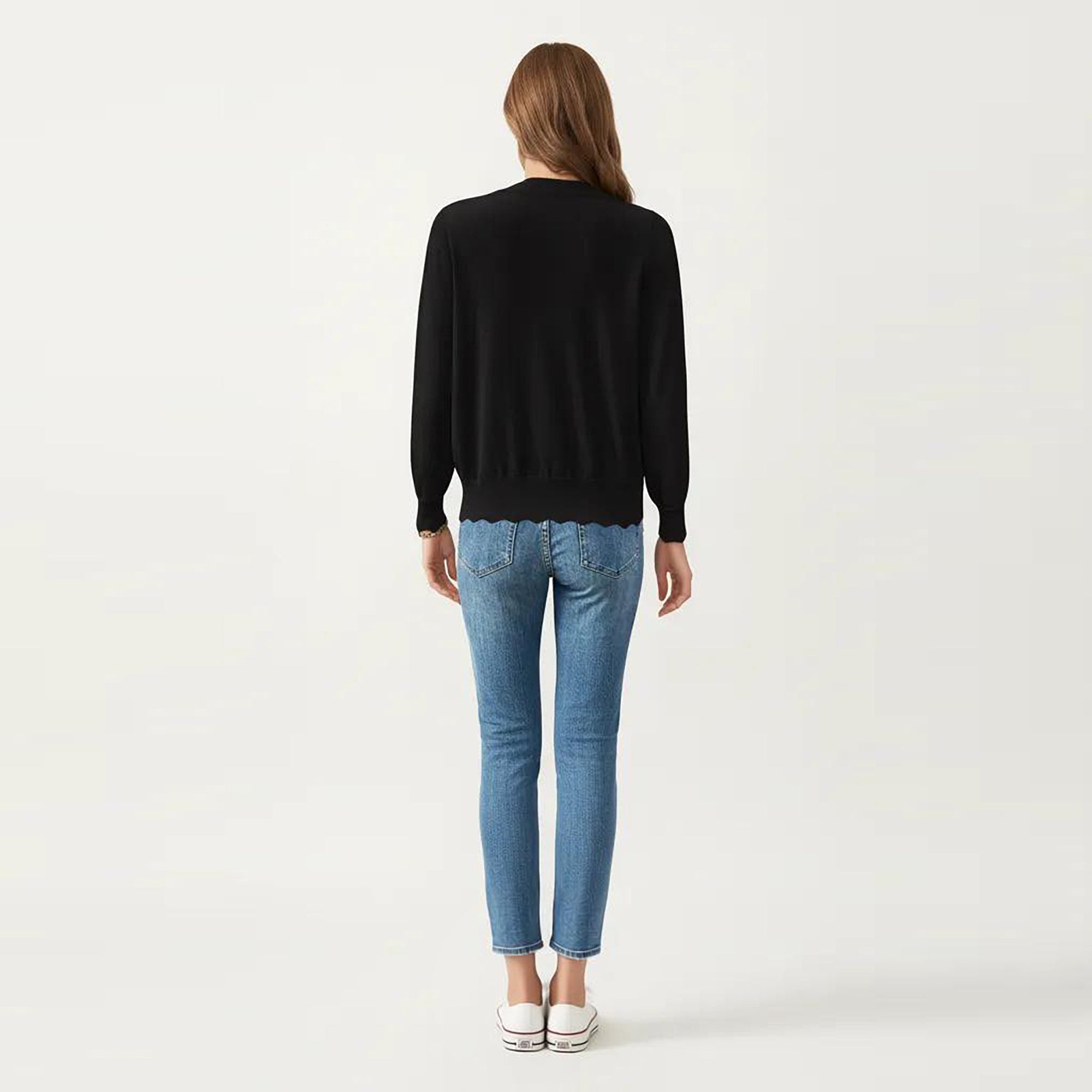 Anna-Kaci Women's Long Sleeve Button Front Cardigan with Scalloped Edge Crew Neck Lightweight Knit Soft Fabric