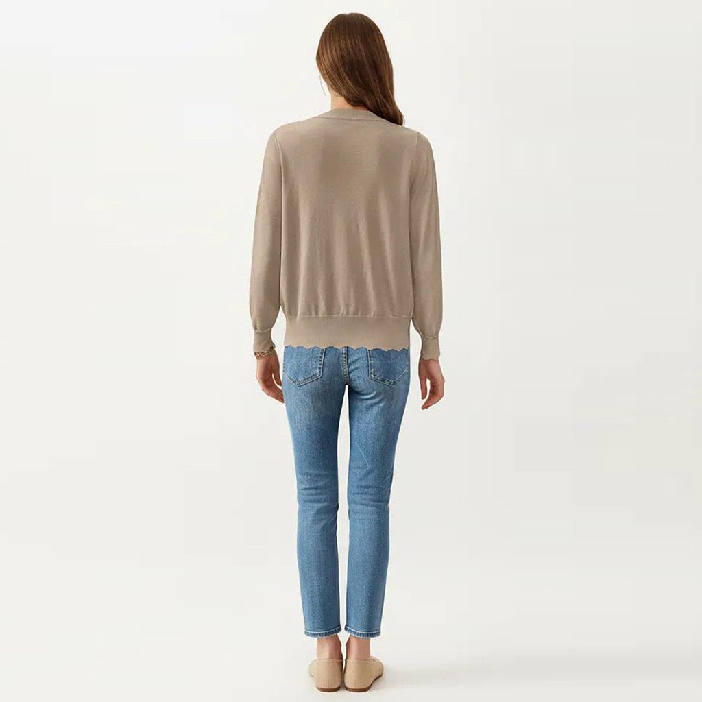 Anna-Kaci Women's Long Sleeve Button Front Cardigan with Scalloped Edge Crew Neck Lightweight Knit Soft Fabric