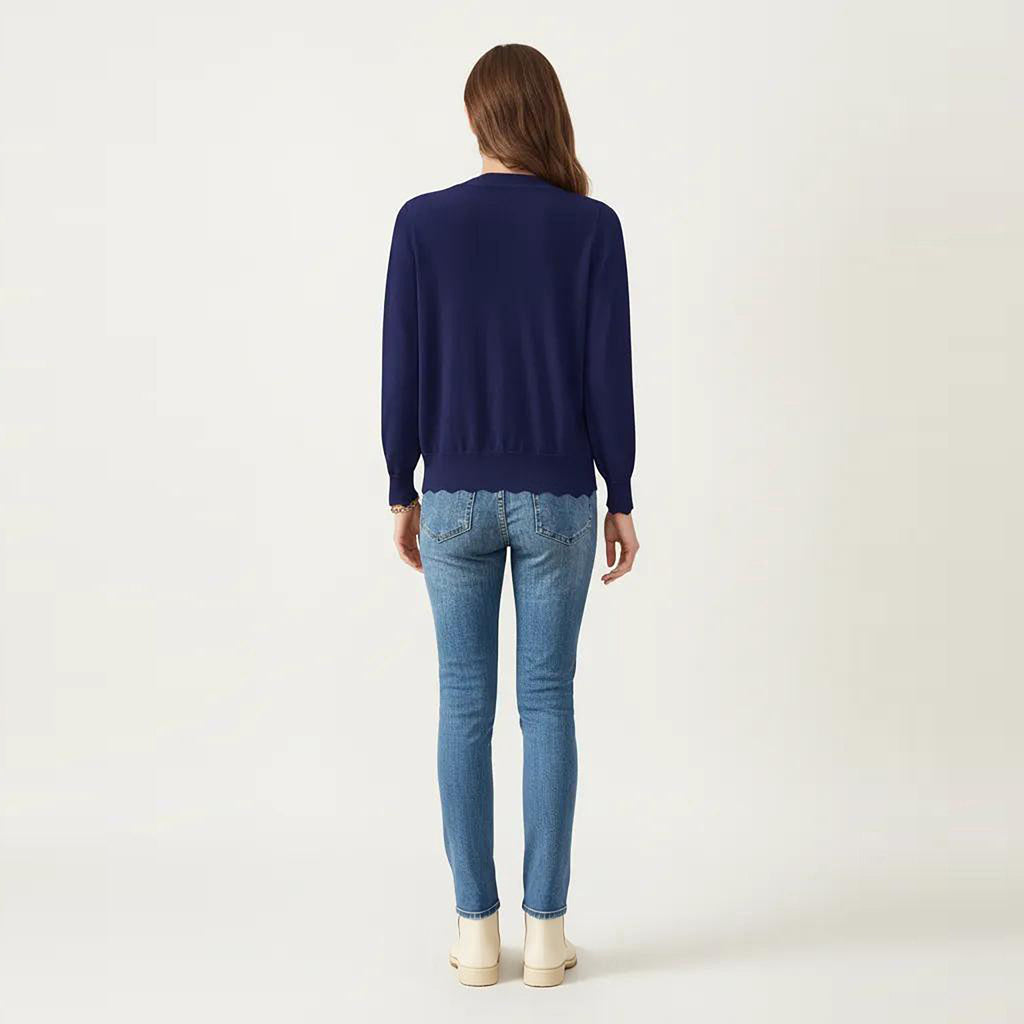 Anna-Kaci Women's Long Sleeve Button Front Cardigan with Scalloped Edge Crew Neck Lightweight Knit Soft Fabric