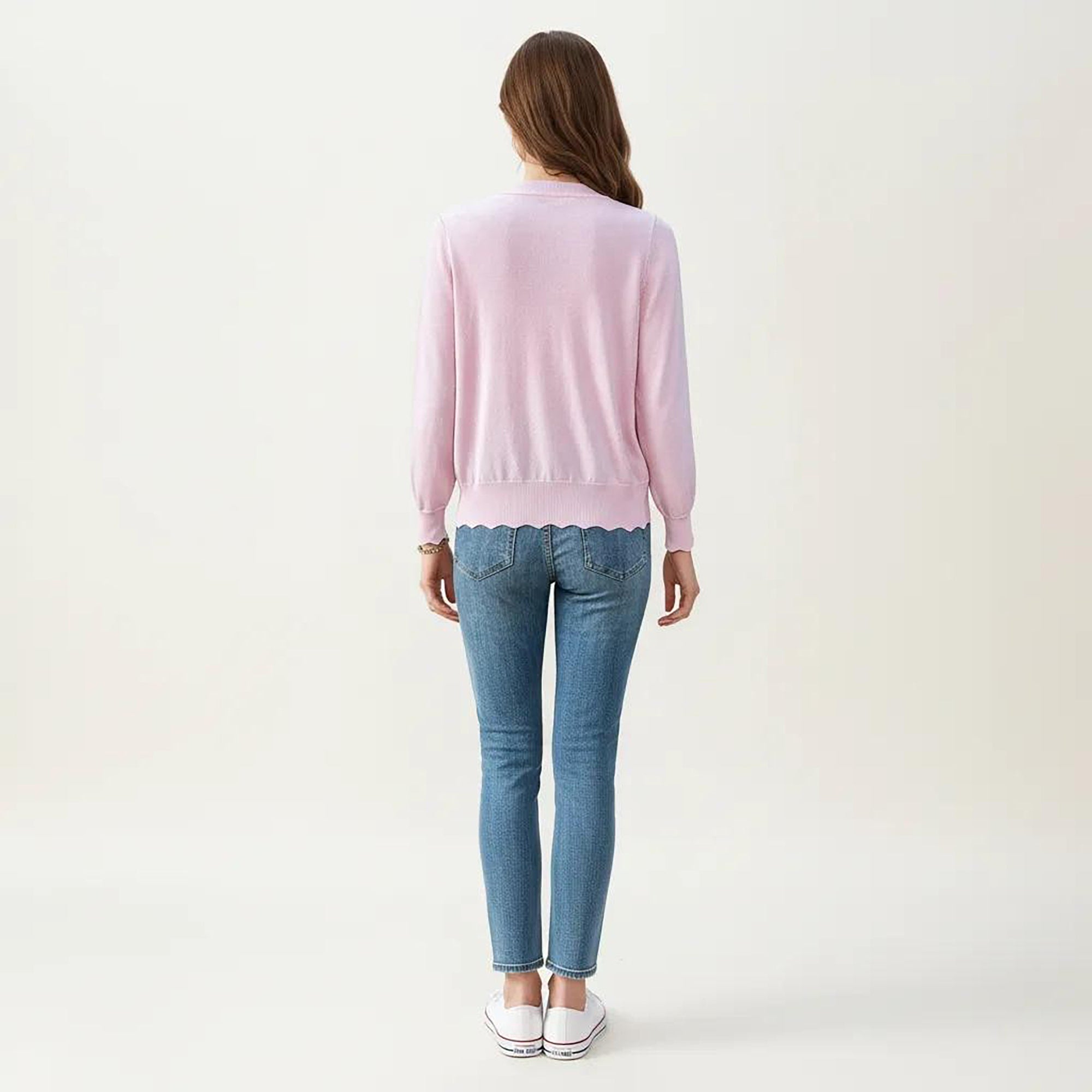 Anna-Kaci Women's Long Sleeve Button Front Cardigan with Scalloped Edge Crew Neck Lightweight Knit Soft Fabric