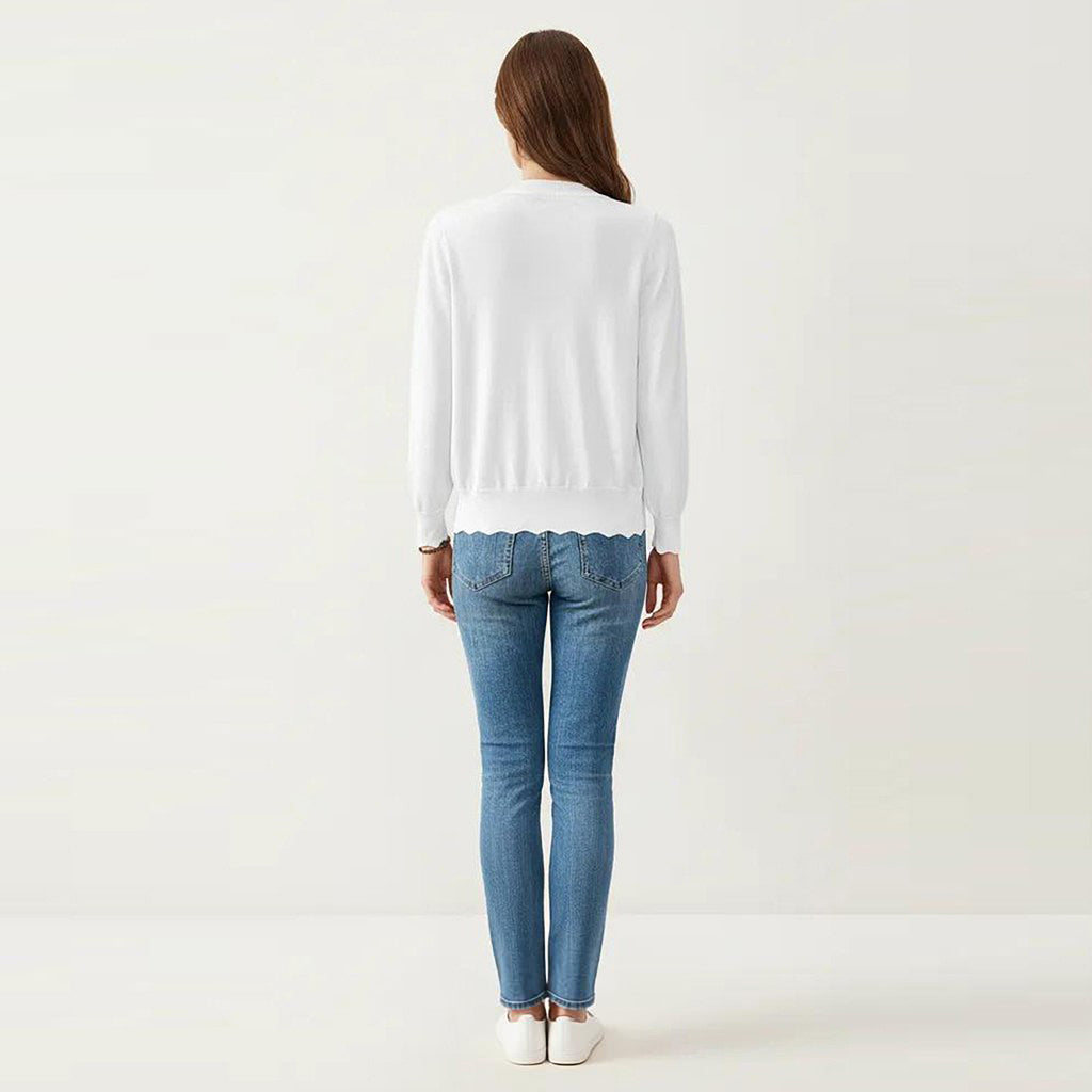 Anna-Kaci Women's Long Sleeve Button Front Cardigan with Scalloped Edge Crew Neck Lightweight Knit Soft Fabric