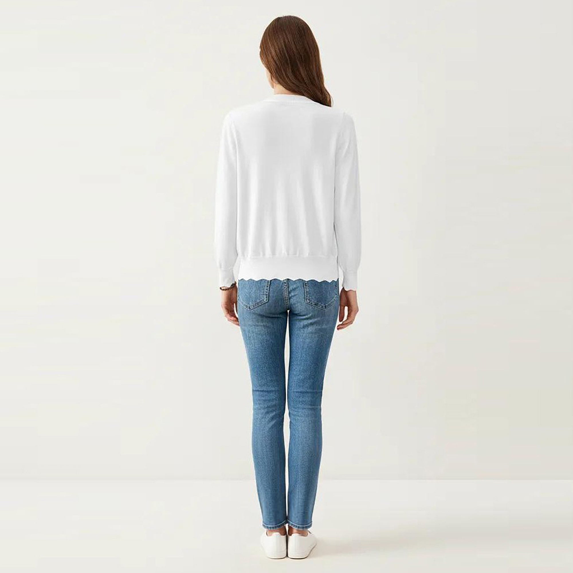 Anna-Kaci Women's Long Sleeve Button Front Cardigan with Scalloped Edge Crew Neck Lightweight Knit Soft Fabric