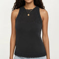 Anna-Kaci Women's Sleeveless Knit Tank Top with High Neck Ribbed Texture Open Knit Detail Lightweight Fabric