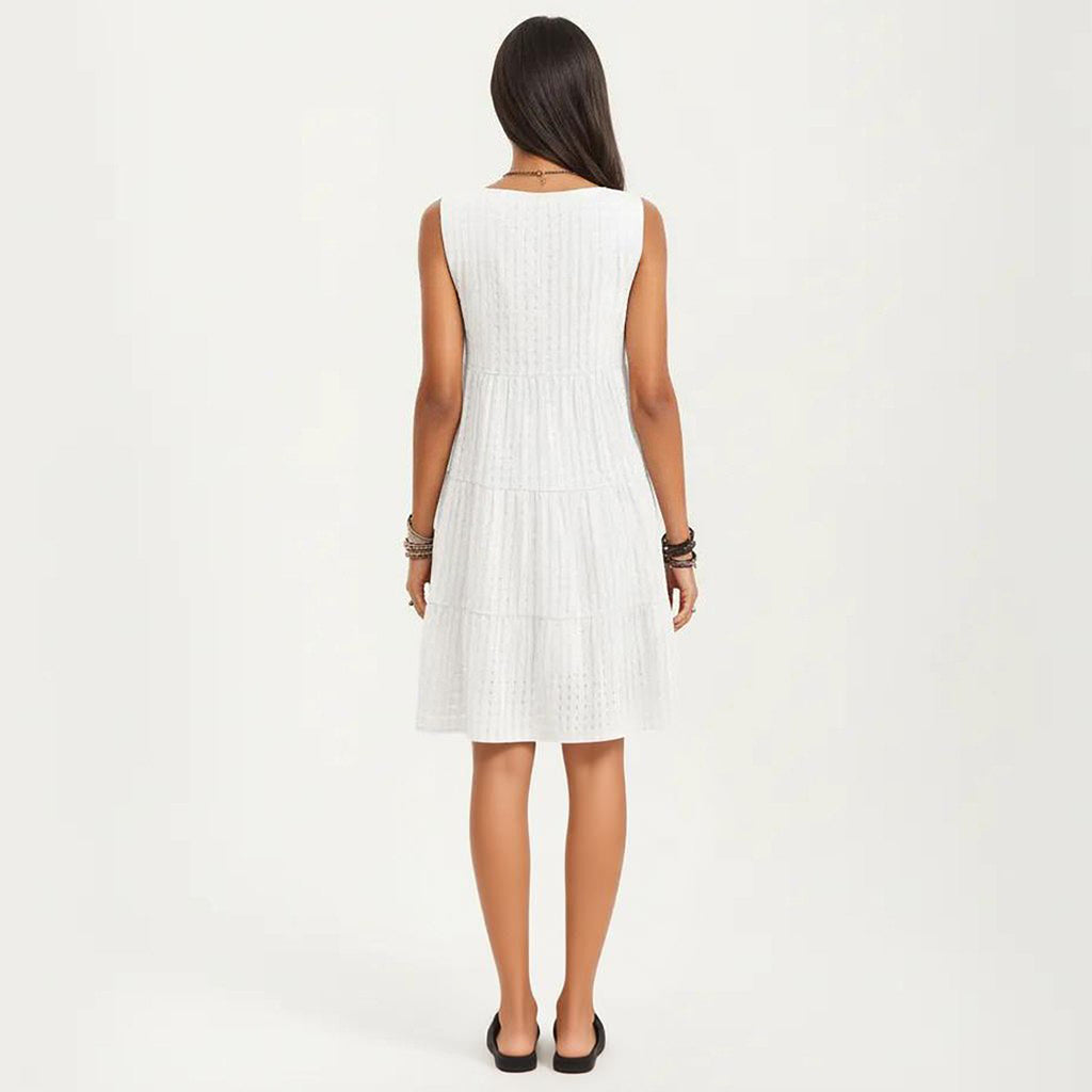 Anna-Kaci Women's Sleeveless Tiered Mini Dress with Textured Check Pattern Round Neck A-Line Silhouette