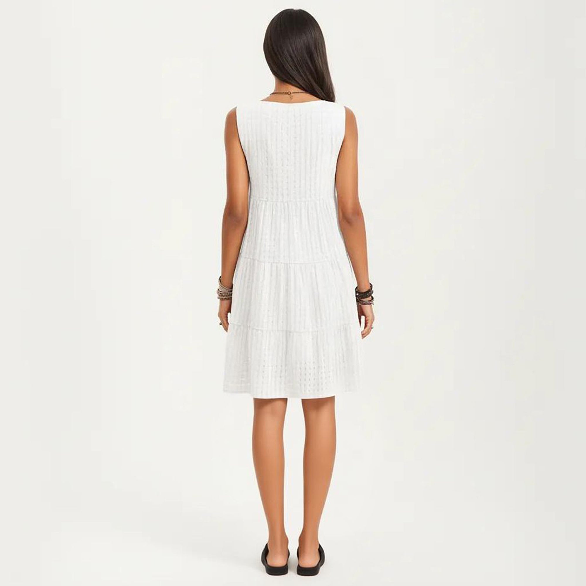 Anna-Kaci Women's Sleeveless Tiered Mini Dress with Textured Check Pattern Round Neck A-Line Silhouette