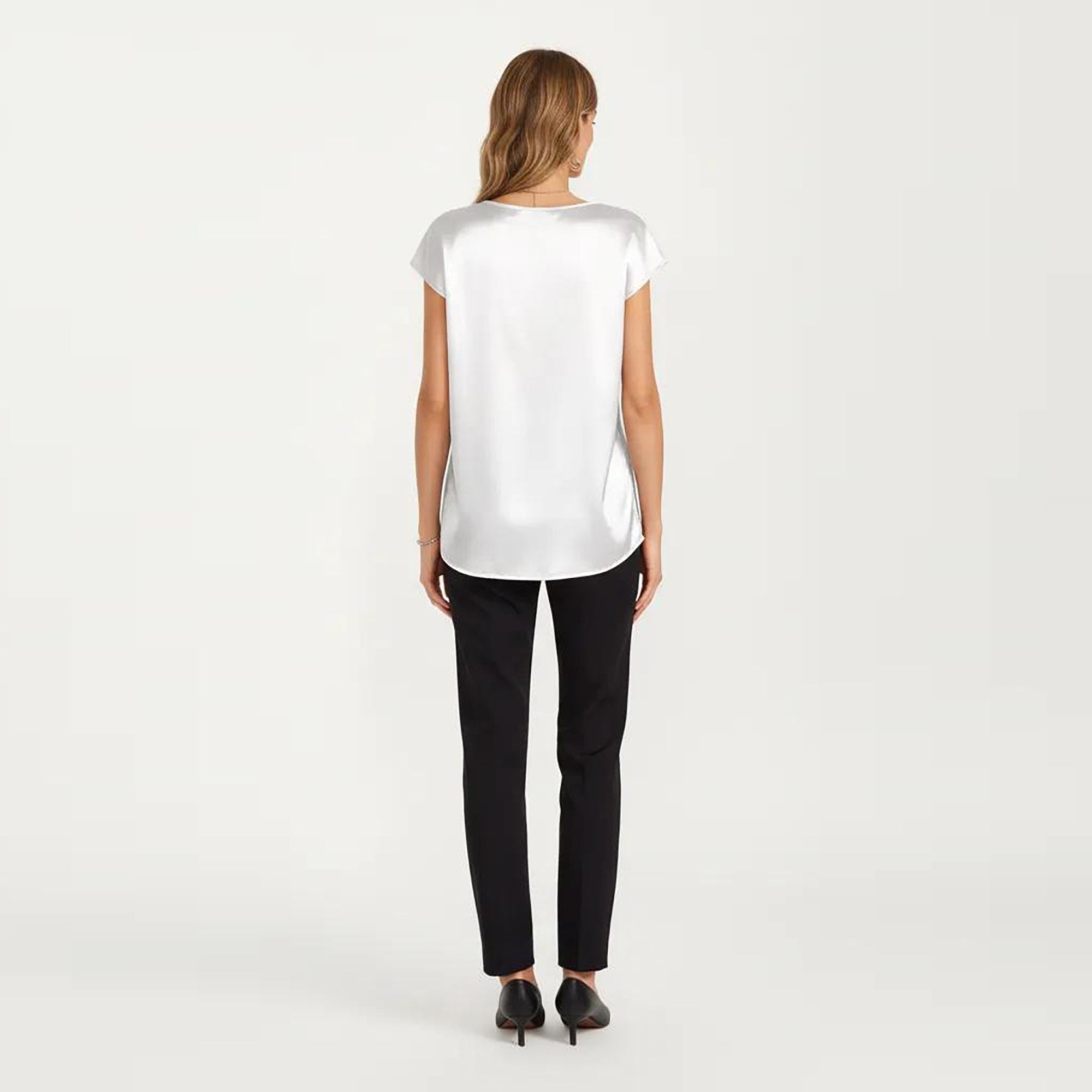 Anna-Kaci Women's Short Sleeve Satin Blouse with V Neck Smooth Silky Fabric Draped Lightweight Elegant Top