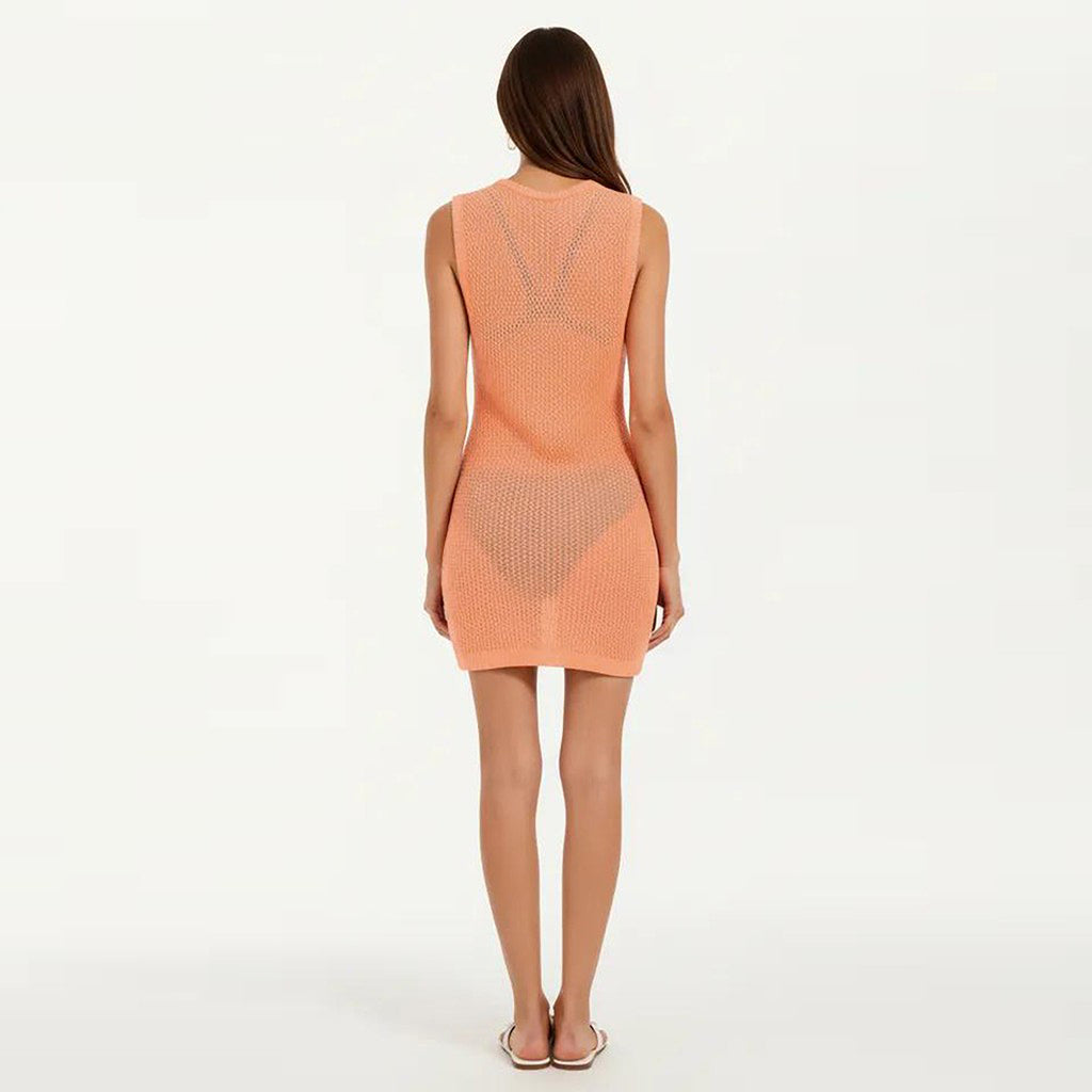 Anna-Kaci Women's Sleeveless Knit Cover Up Dress with Deep V Neck Open Knit Texture Ring Detail