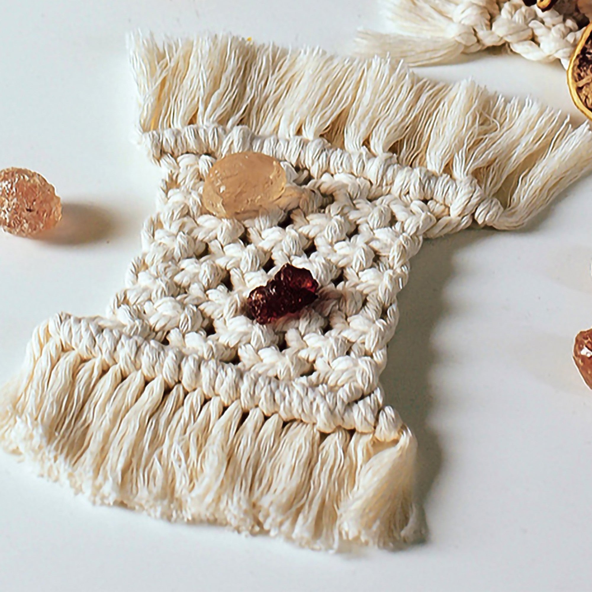 Anna-Kaci Woven Fiber Coaster with Fringe Detail for Tabletop Protection and Decorative Candle Display