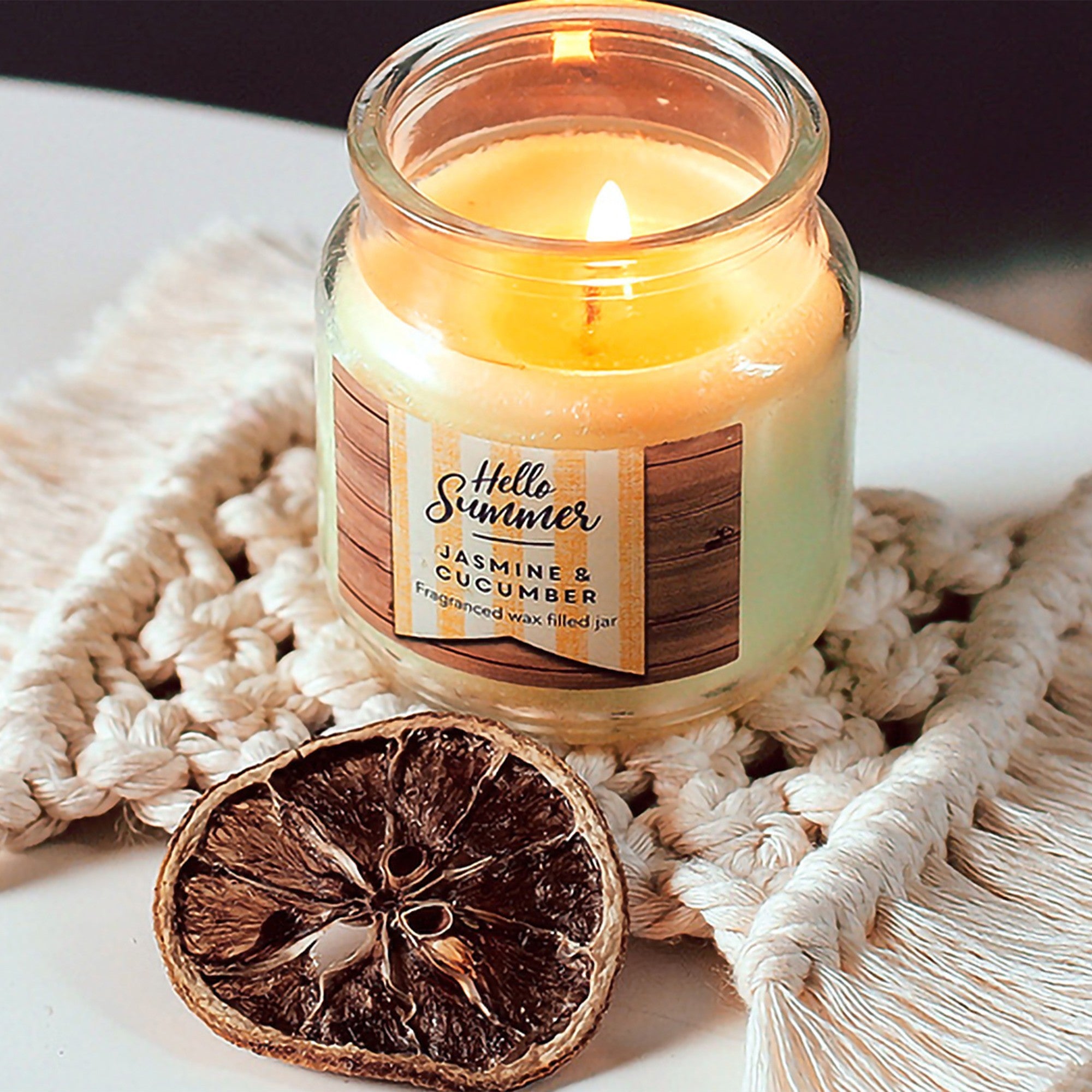 Anna-Kaci Woven Fiber Coaster with Fringe Detail for Tabletop Protection and Decorative Candle Display