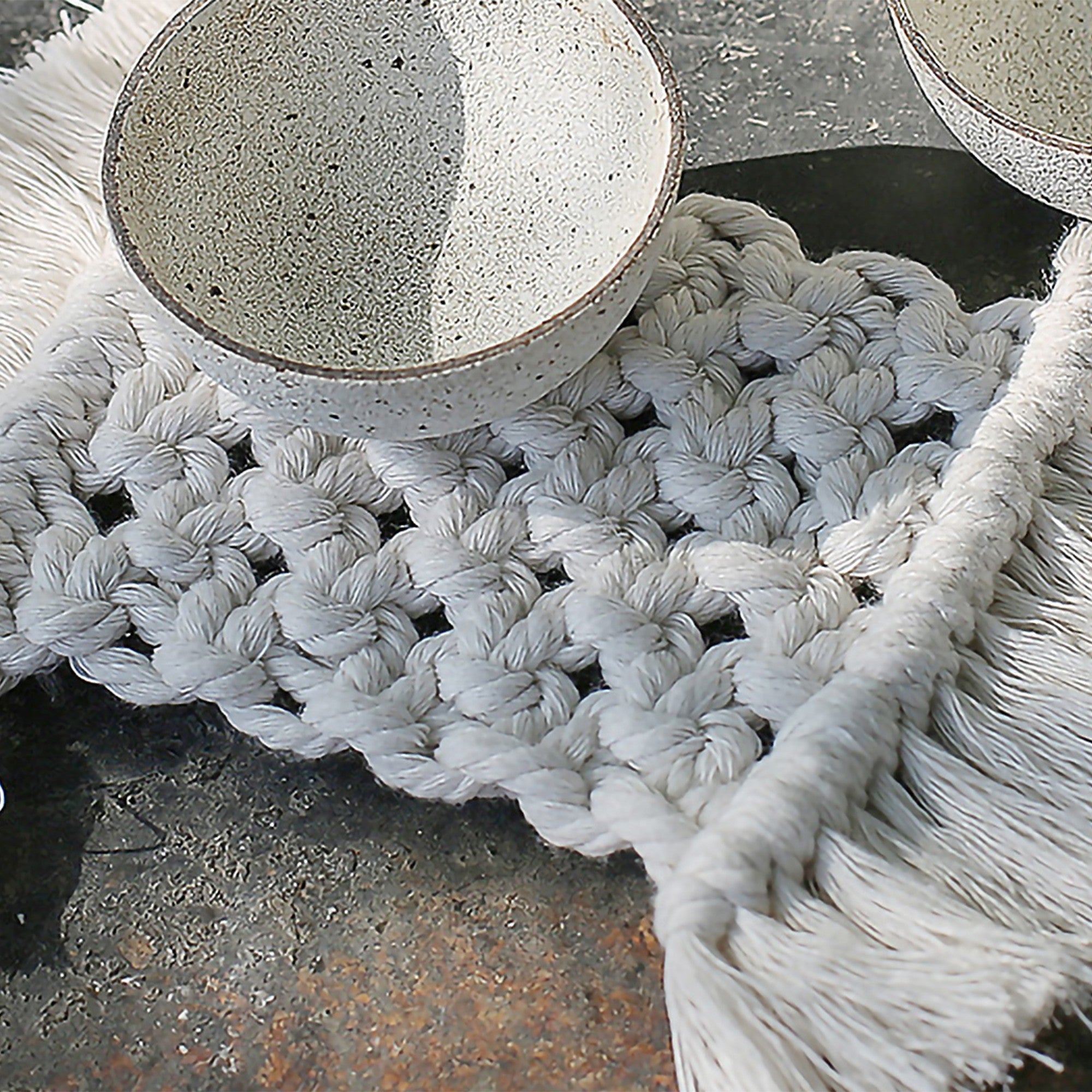 Anna-Kaci Woven Fiber Coaster with Fringe Detail for Tabletop Protection and Decorative Candle Display