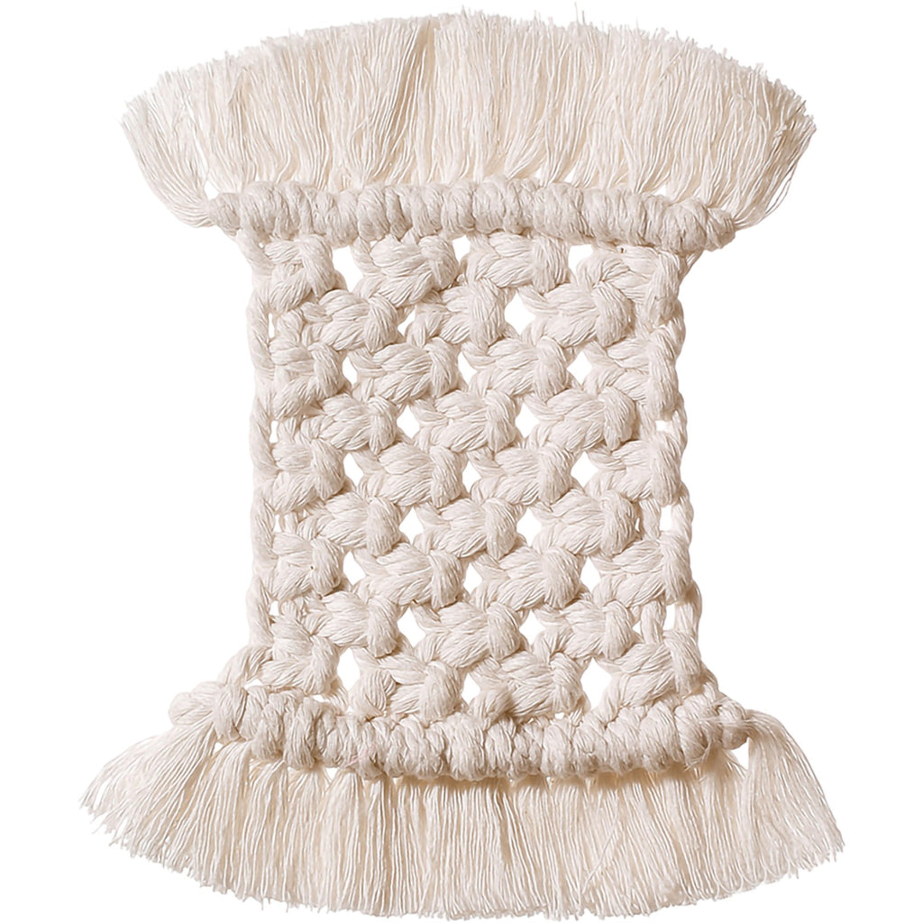 Anna-Kaci Woven Fiber Coaster with Fringe Detail for Tabletop Protection and Decorative Candle Display
