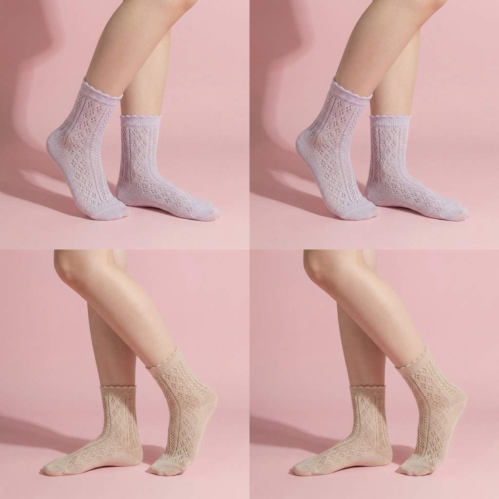Anna-Kaci 4 Pairs Women's Lace Knit Crew Socks Lightweight Breathable Mesh Style with Elastic Cuff in Assorted Patterns
