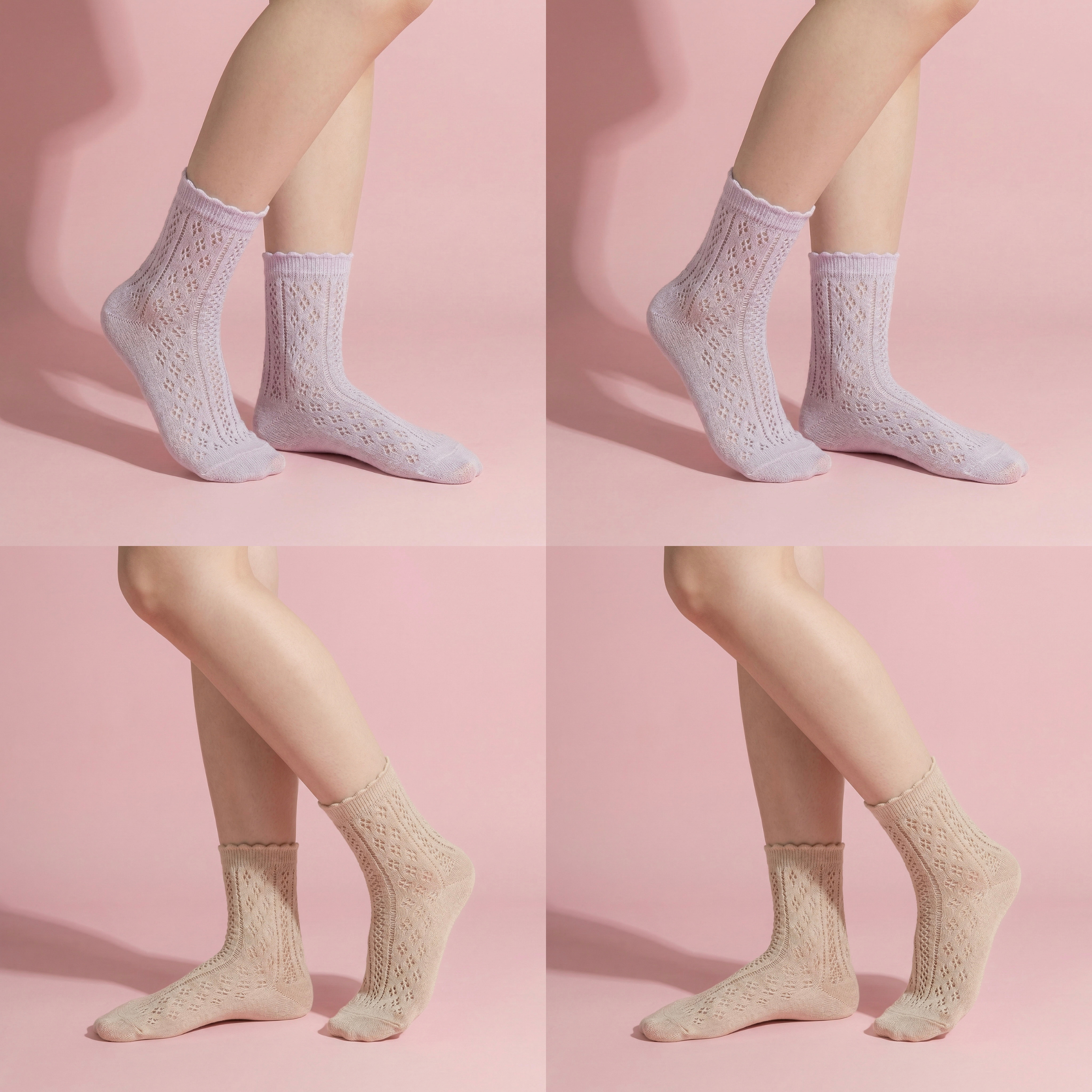 Anna-Kaci 4 Pairs Women's Lace Knit Crew Socks Lightweight Breathable Mesh Style with Elastic Cuff in Assorted Patterns