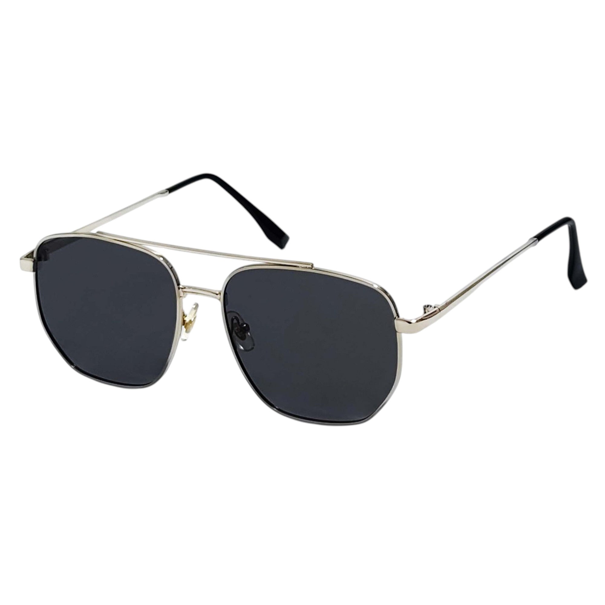 Anna-Kaci Women's Retro Square Aviator Sunglasses - Silver Frame with Black Lenses