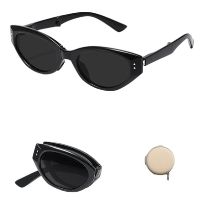 Anna-Kaci Women's Foldable Cat Eye Sunglasses with Compact Round Storage Case and UV Protection