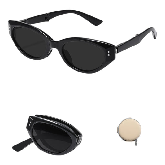 Anna-Kaci Women's Foldable Cat Eye Sunglasses with Compact Round Storage Case and UV Protection