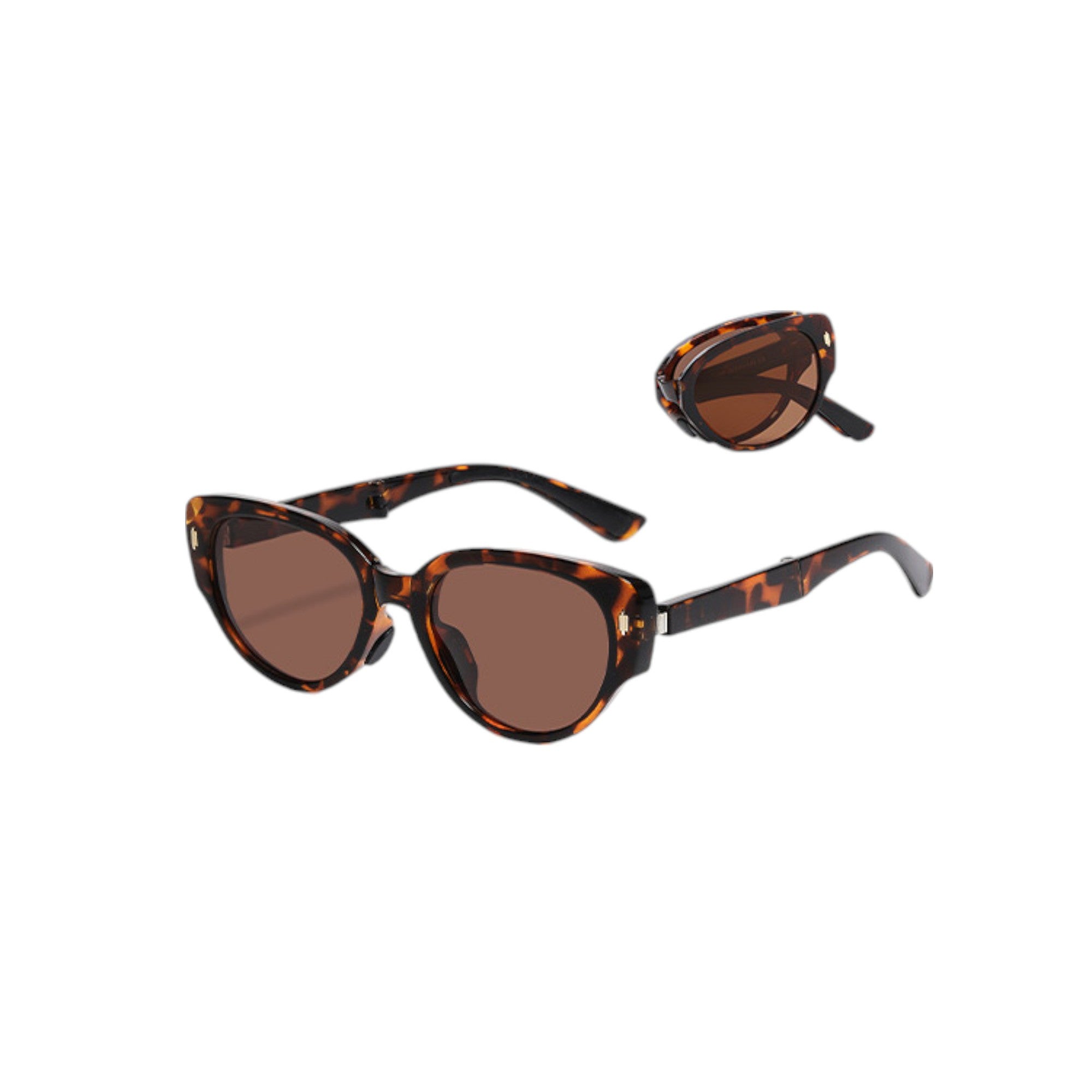 Anna-Kaci Women's Foldable Cat Eye Sunglasses with Compact Round Storage Case and UV Protection