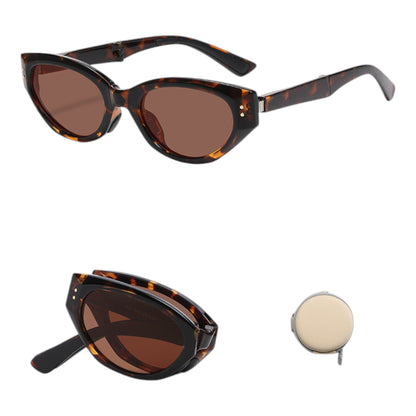 Anna-Kaci Women's Foldable Cat Eye Sunglasses with Compact Round Storage Case and UV Protection