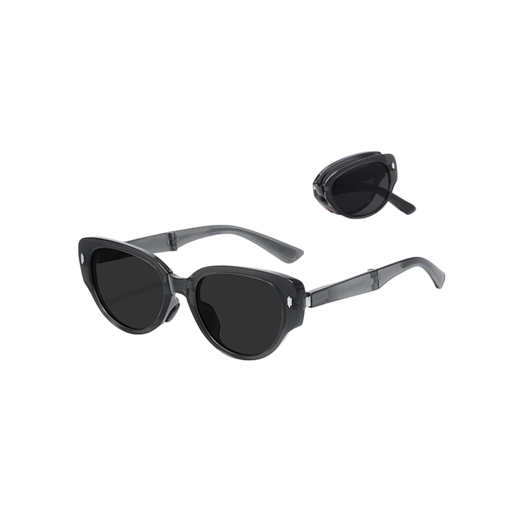 Anna-Kaci Women's Foldable Cat Eye Sunglasses with Compact Round Storage Case and UV Protection