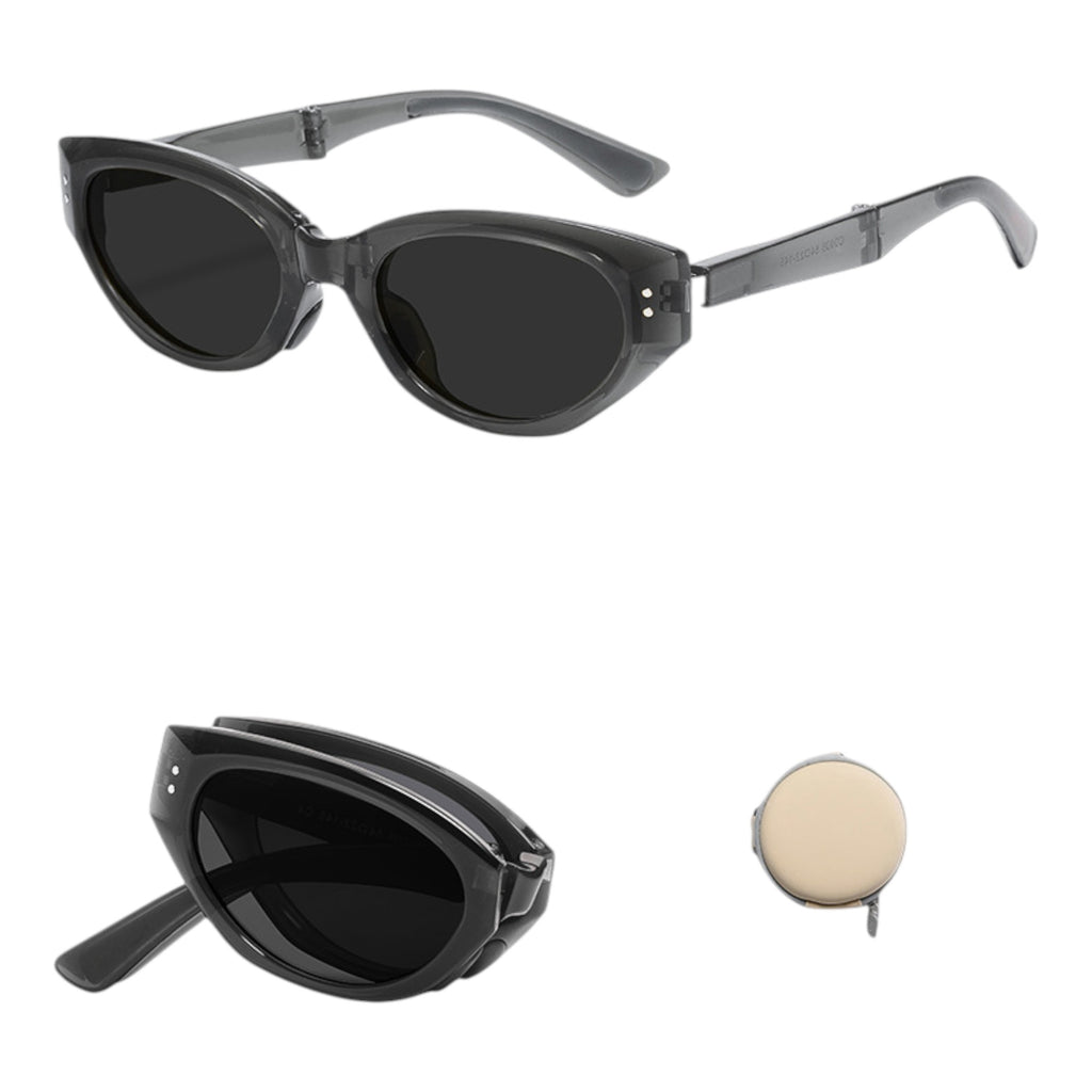 Anna-Kaci Women's Foldable Cat Eye Sunglasses with Compact Round Storage Case and UV Protection