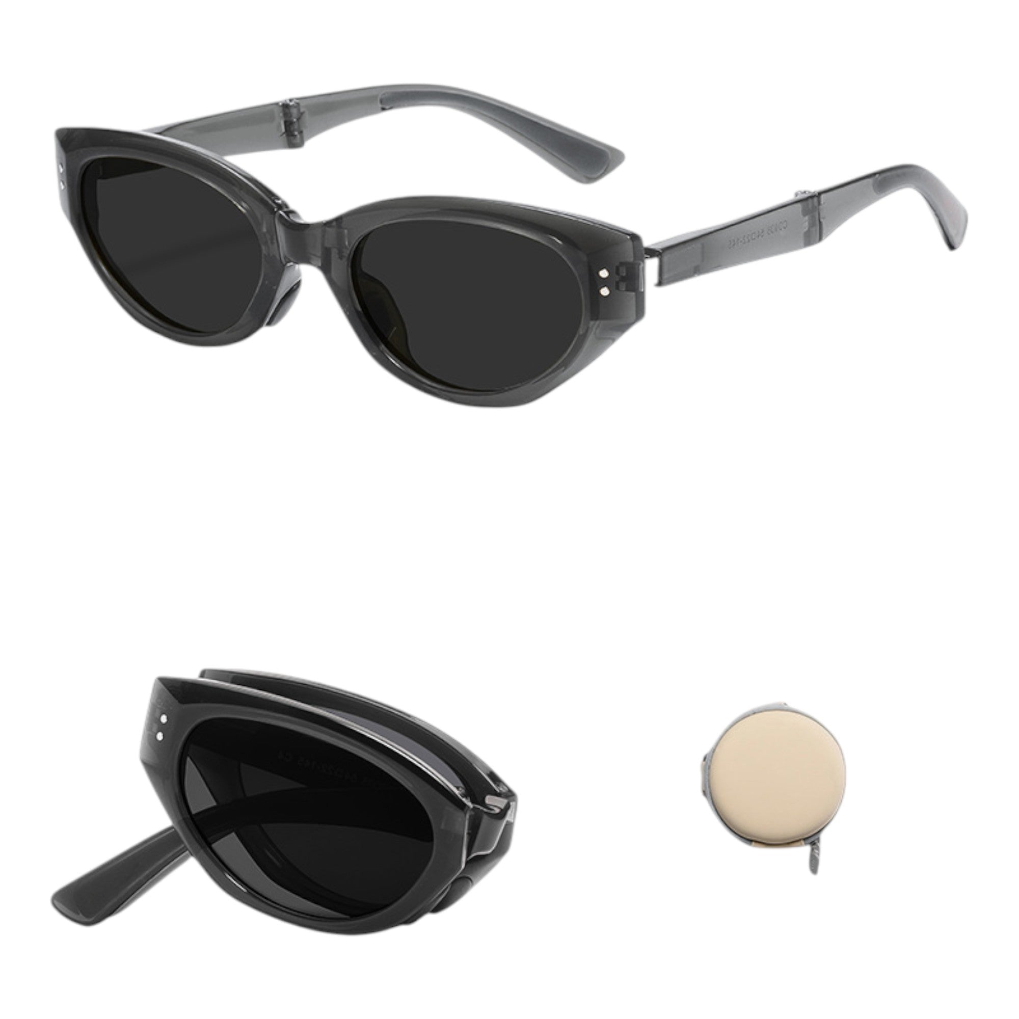 Anna-Kaci Women's Foldable Cat Eye Sunglasses with Compact Round Storage Case and UV Protection