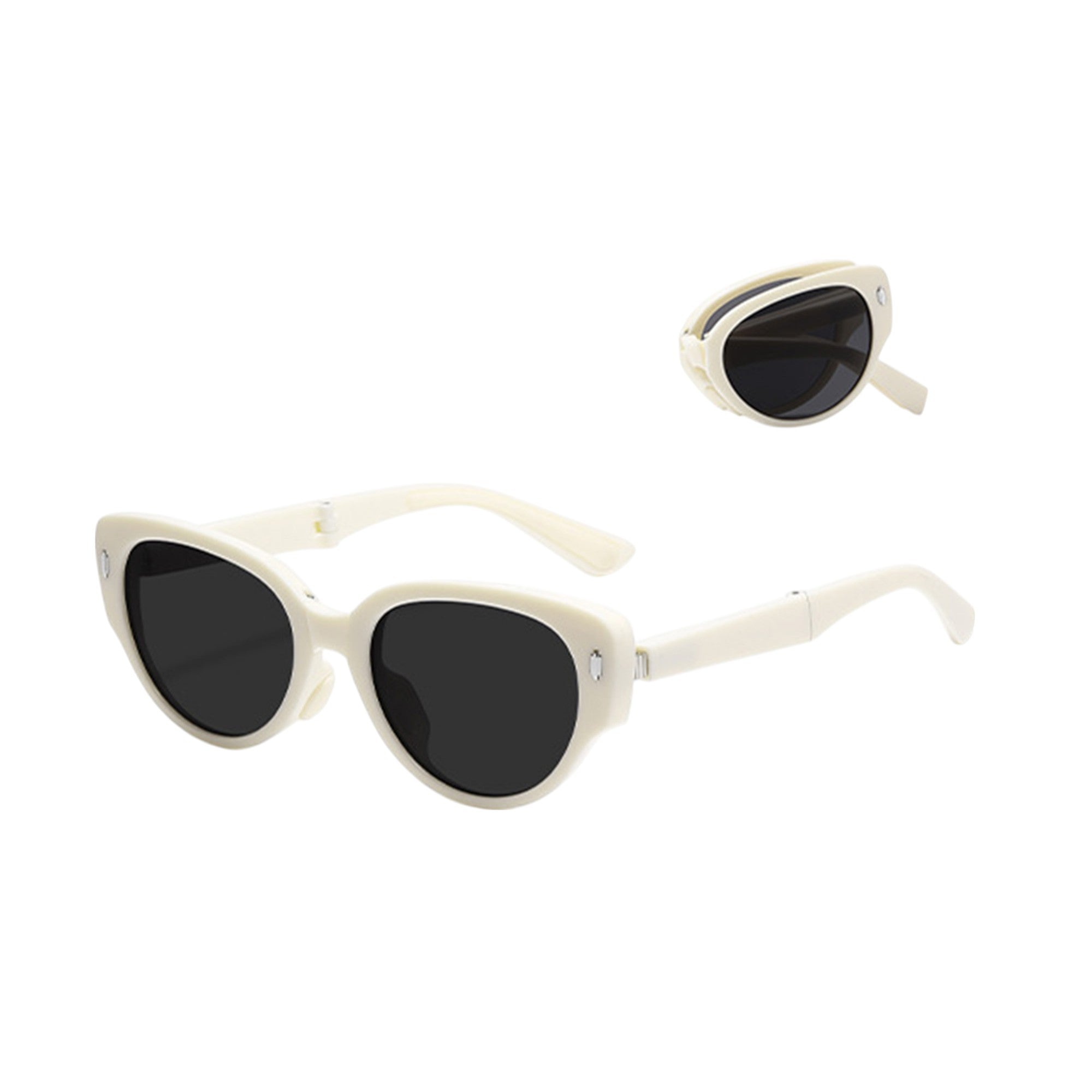Anna-Kaci Women's Foldable Cat Eye Sunglasses with Compact Round Storage Case and UV Protection