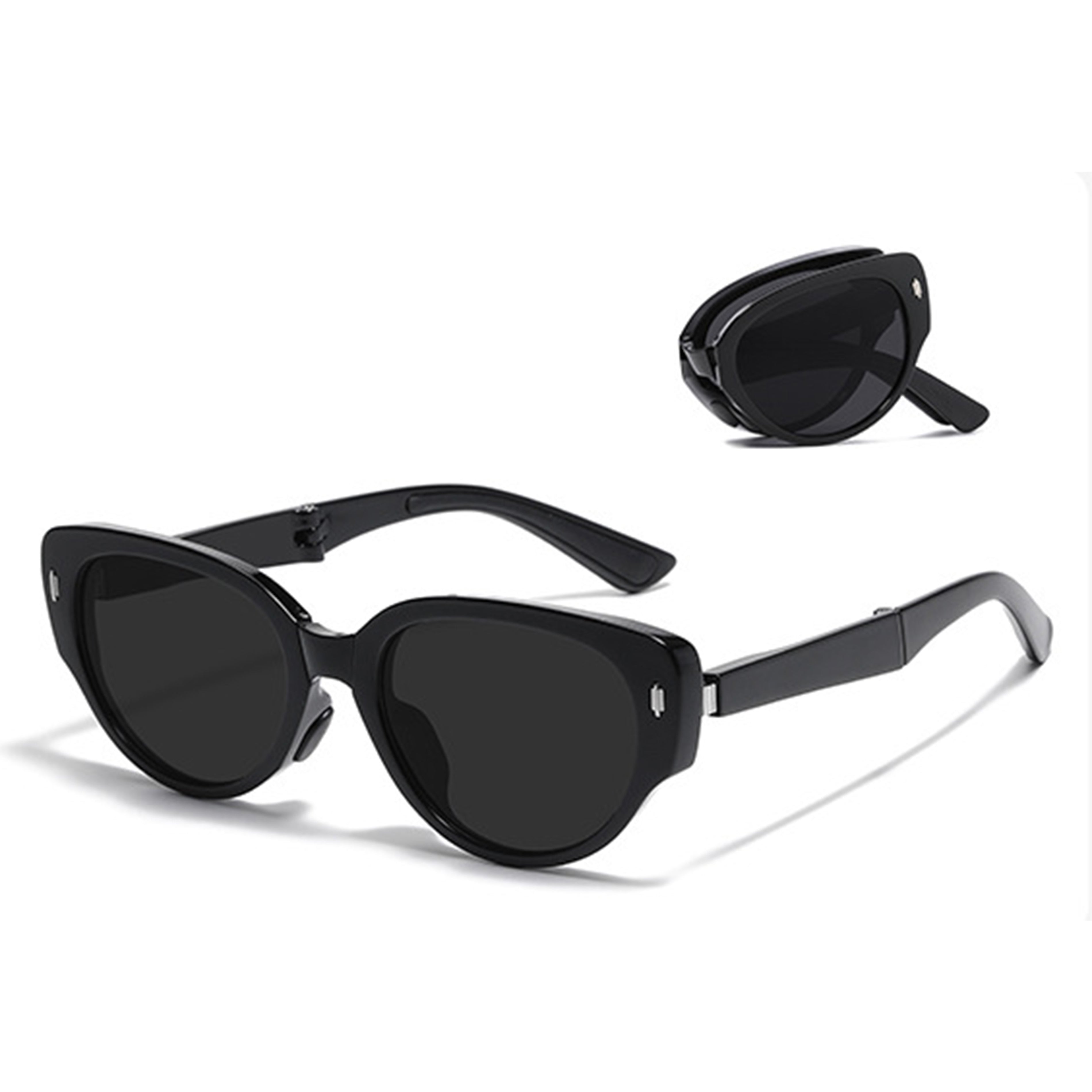 Anna-Kaci Women's Foldable Tortoiseshell Cat Eye Sunglasses with UV Protection and Compact Storage Case