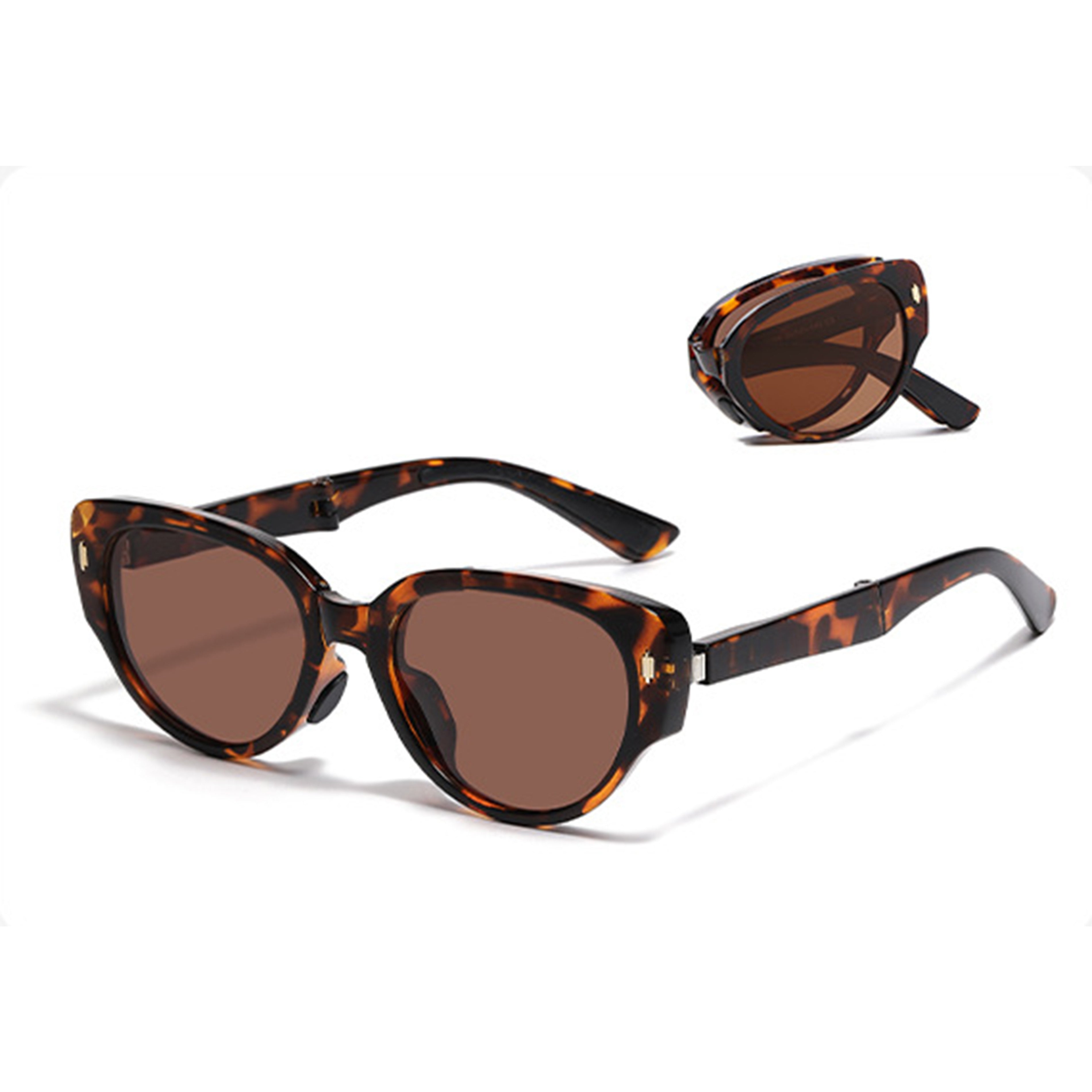 Anna-Kaci Women's Foldable Tortoiseshell Cat Eye Sunglasses with UV Protection and Compact Storage Case