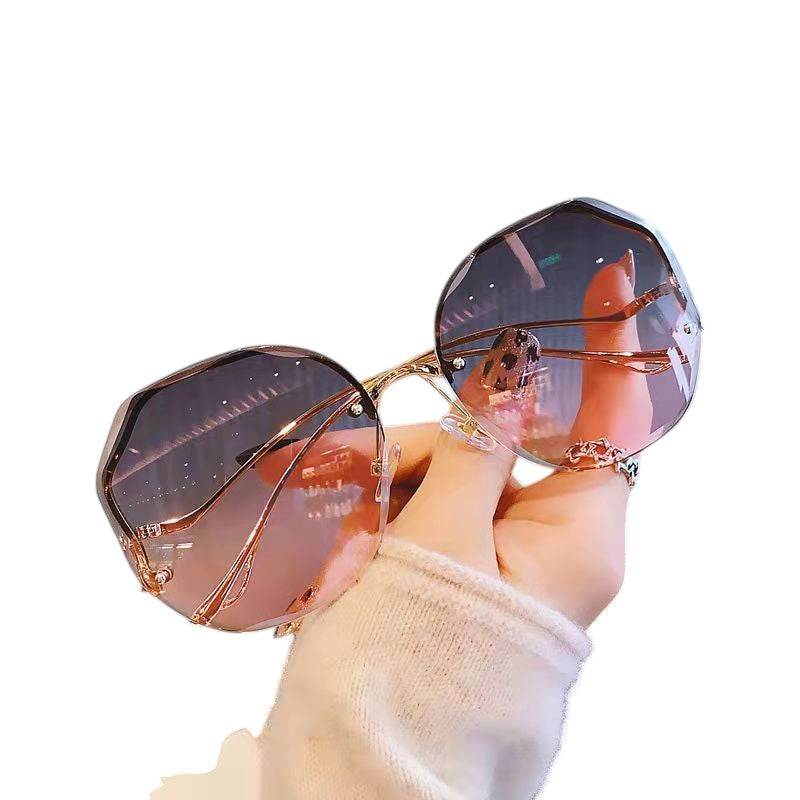 Anna-Kaci Women's Oversized Geometric Rimless Sunglasses with Gradient Lenses and Decorative Storage Case