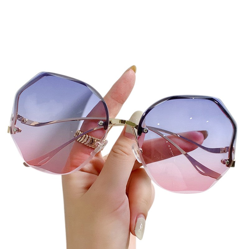 Anna-Kaci Women's Oversized Geometric Rimless Sunglasses with Gradient Lenses and Decorative Storage Case