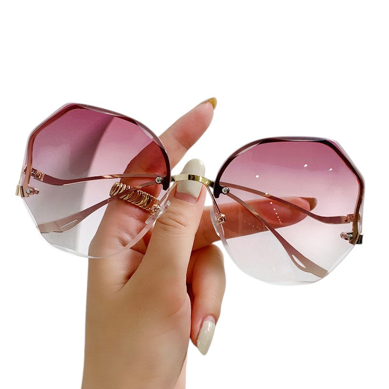 Anna-Kaci Women's Oversized Geometric Rimless Sunglasses with Gradient Lenses and Decorative Storage Case