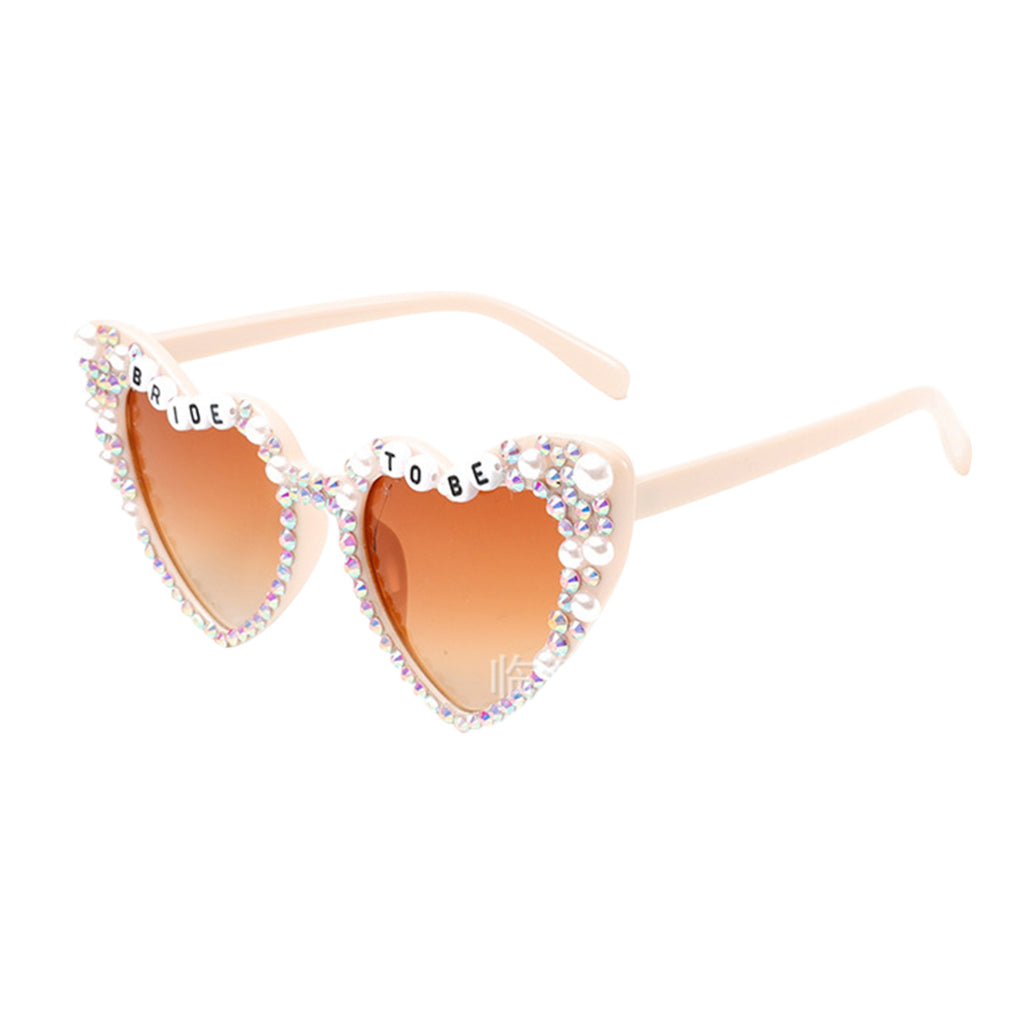 Anna-Kaci Women's Heart-Shaped Bride to Be Sunglasses with Rhinestone and Pearl Embellishments for Bachelorette Party