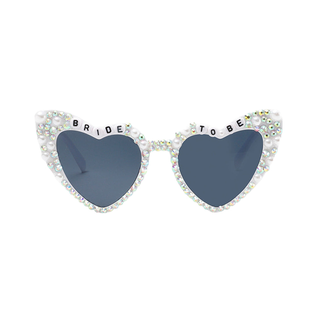 Anna-Kaci Women's Heart-Shaped Bride to Be Sunglasses with Rhinestone and Pearl Embellishments for Bachelorette Party